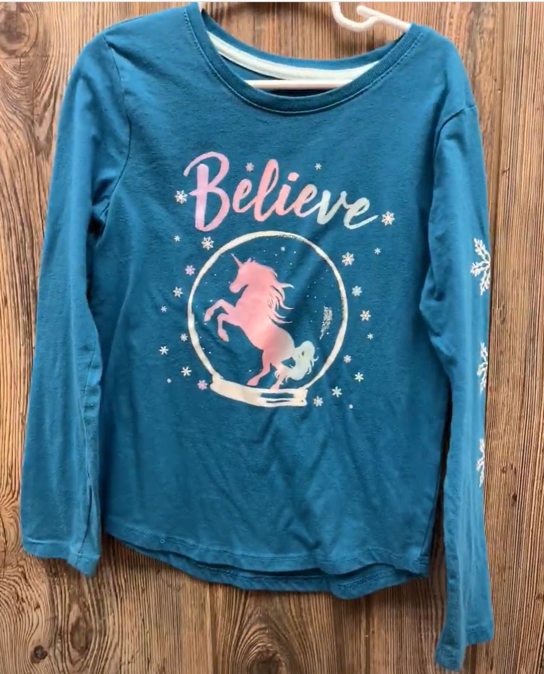 Girls 7/8 Blue Long Sleeve Top with Unicorn