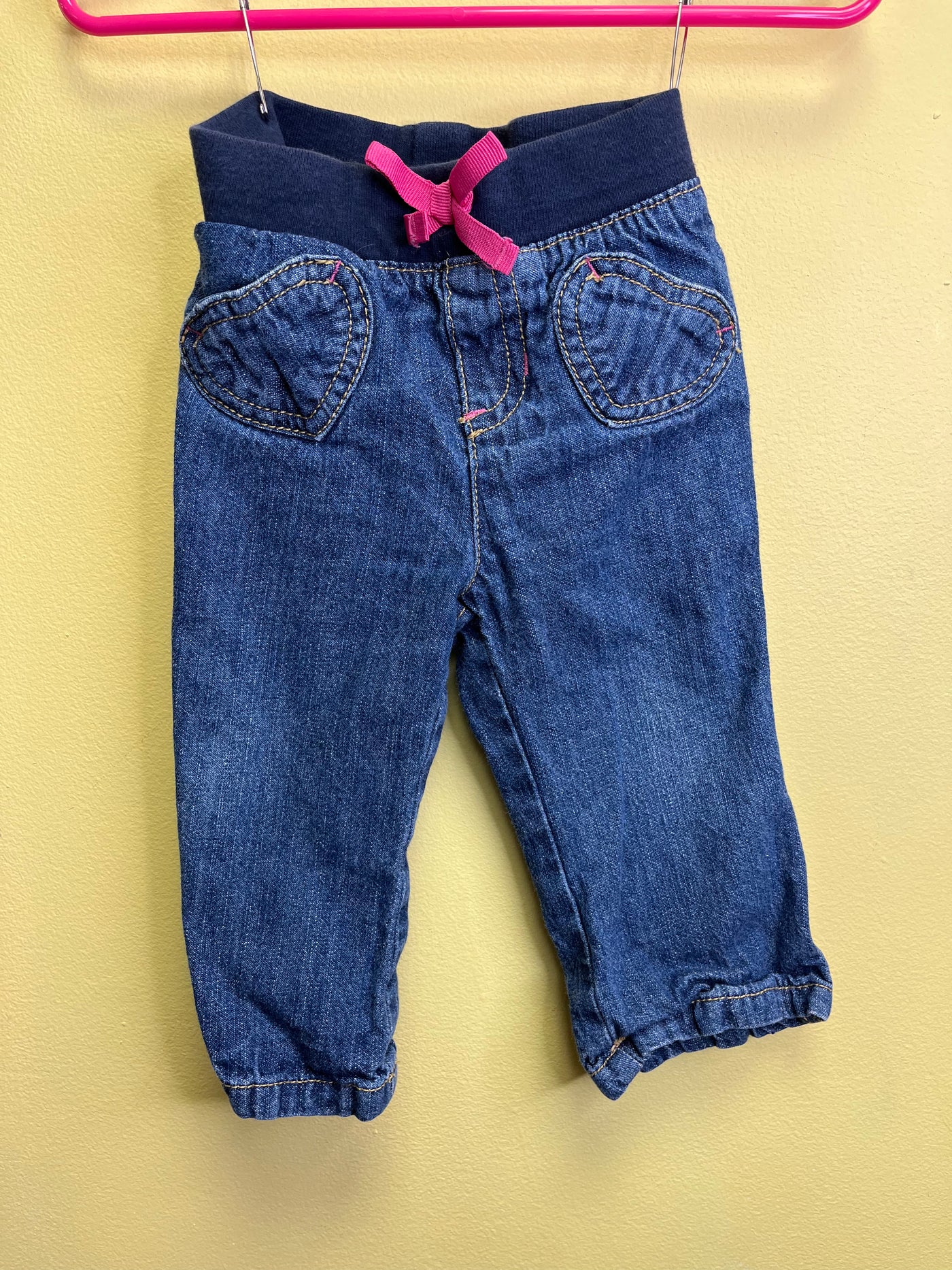 Girls 12 mo Pull on Blue Jeans with Pink Tie