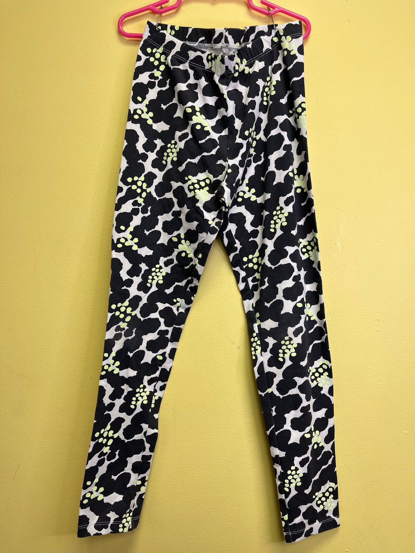 Girls 10/12 Black White Flower Leggings