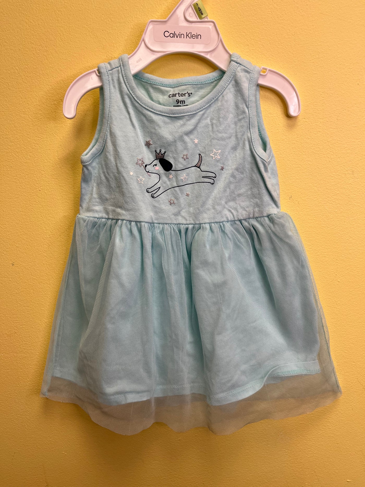 Girl 9 mo Gray Tank Top Dress with Jumping Dog with Crown Tulle Skirt