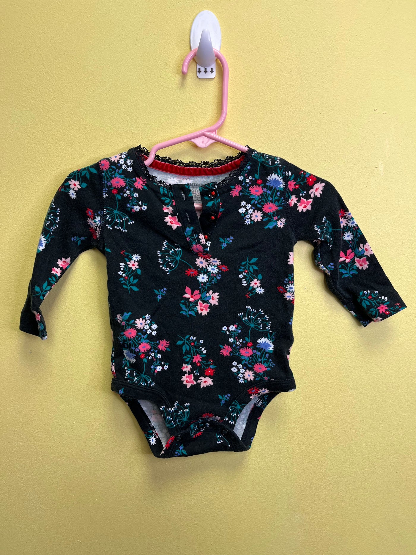 Girl 6 mo Black Long Sleeve Onesie with Flowers