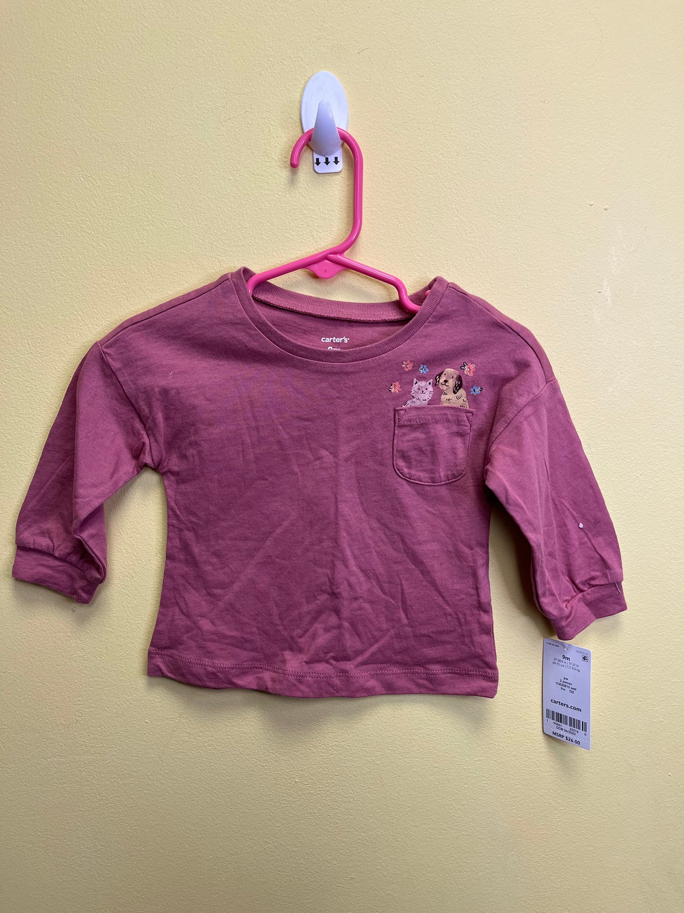 Girl 9 mo Puppy and Kitty Long Sleeve Shirt NWT