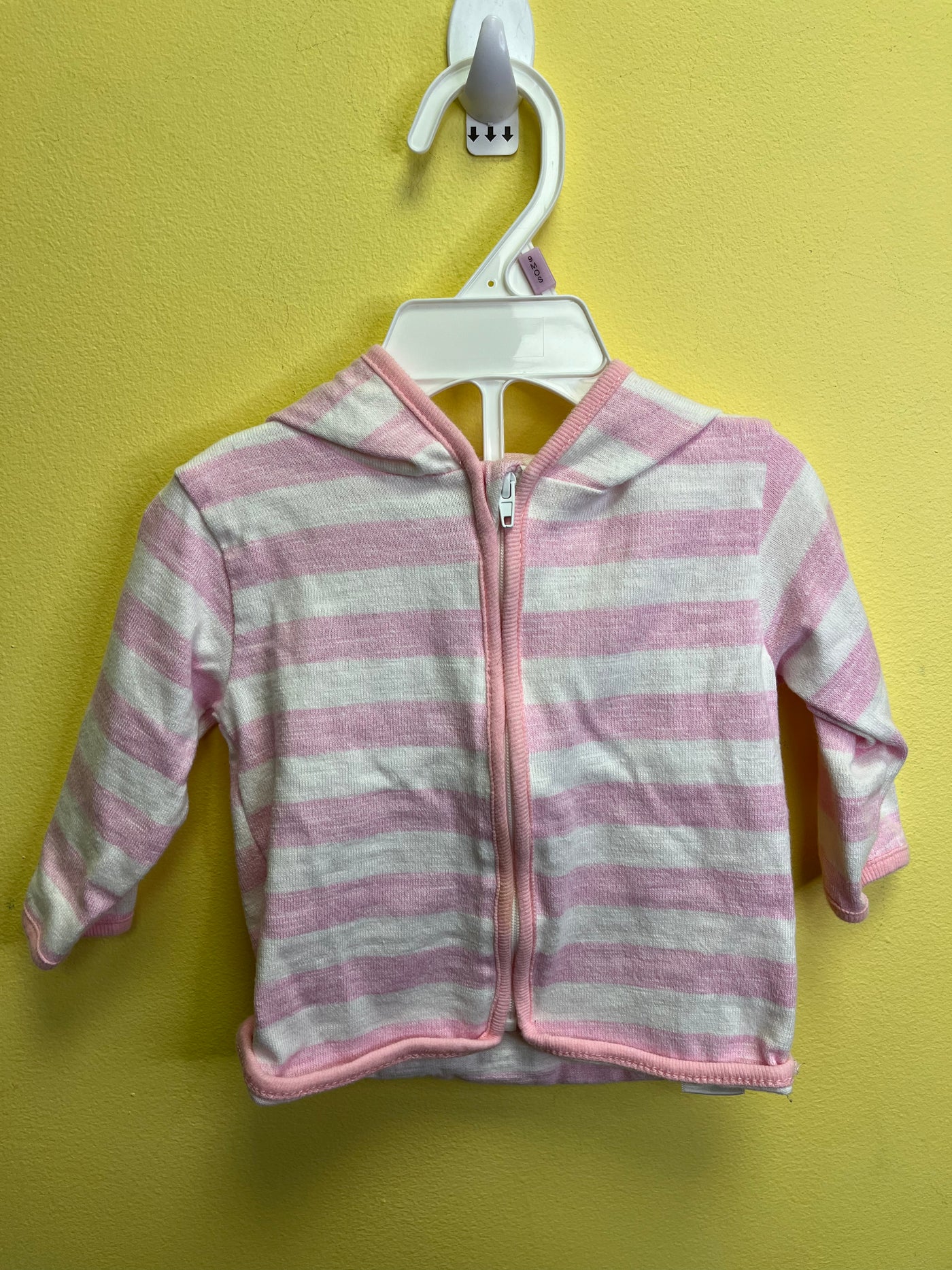 Girls 3-6 mo Pink White Striped Zip Up Hoodie