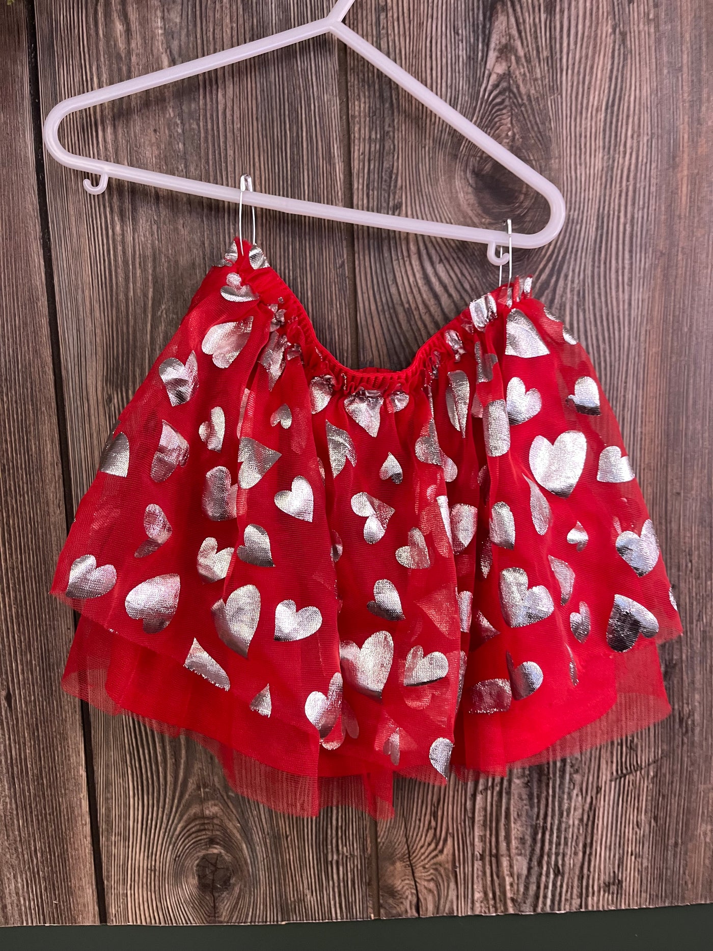 Girls 3T Red Valentine Skirt with Shiny Silver Hearts