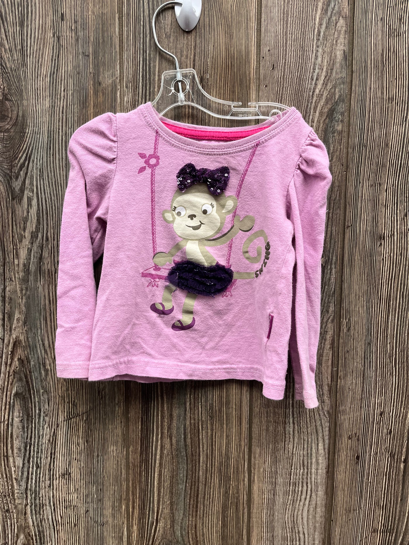 Girl 24 mo Pink Long Sleeve Top with Monkey