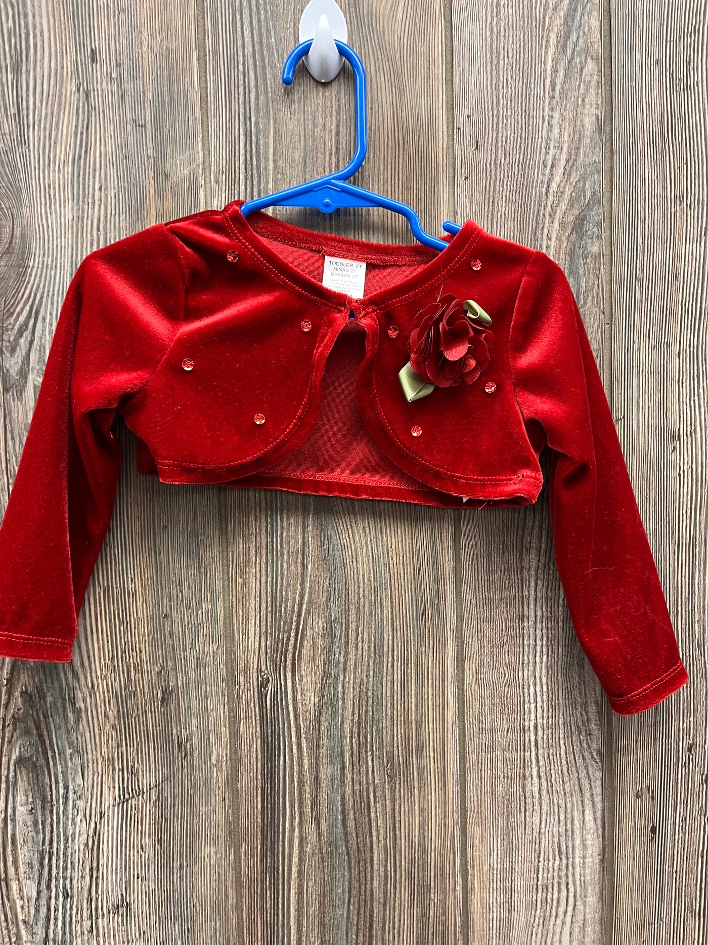 Girls 2T Red Long Sleeve Velvet Coverup Top