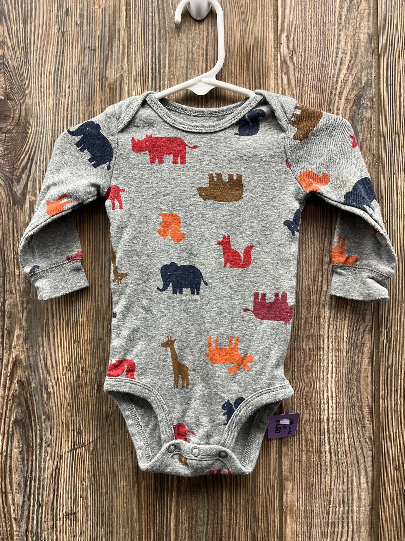 Boys 6 mo Animals Long Sleeve Onesie