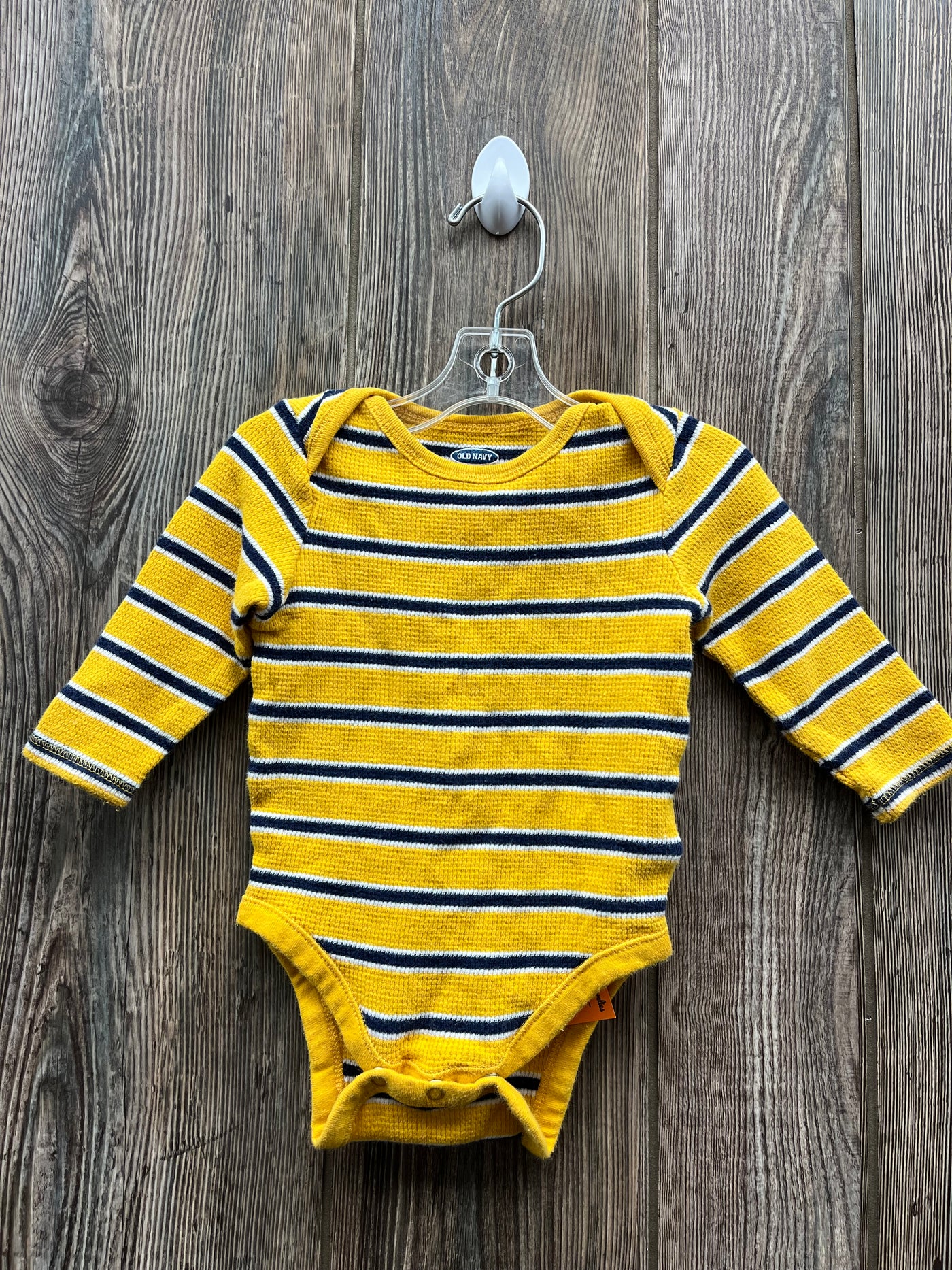 Boys 6-12 mo Yellow with Blue Strips Onesie