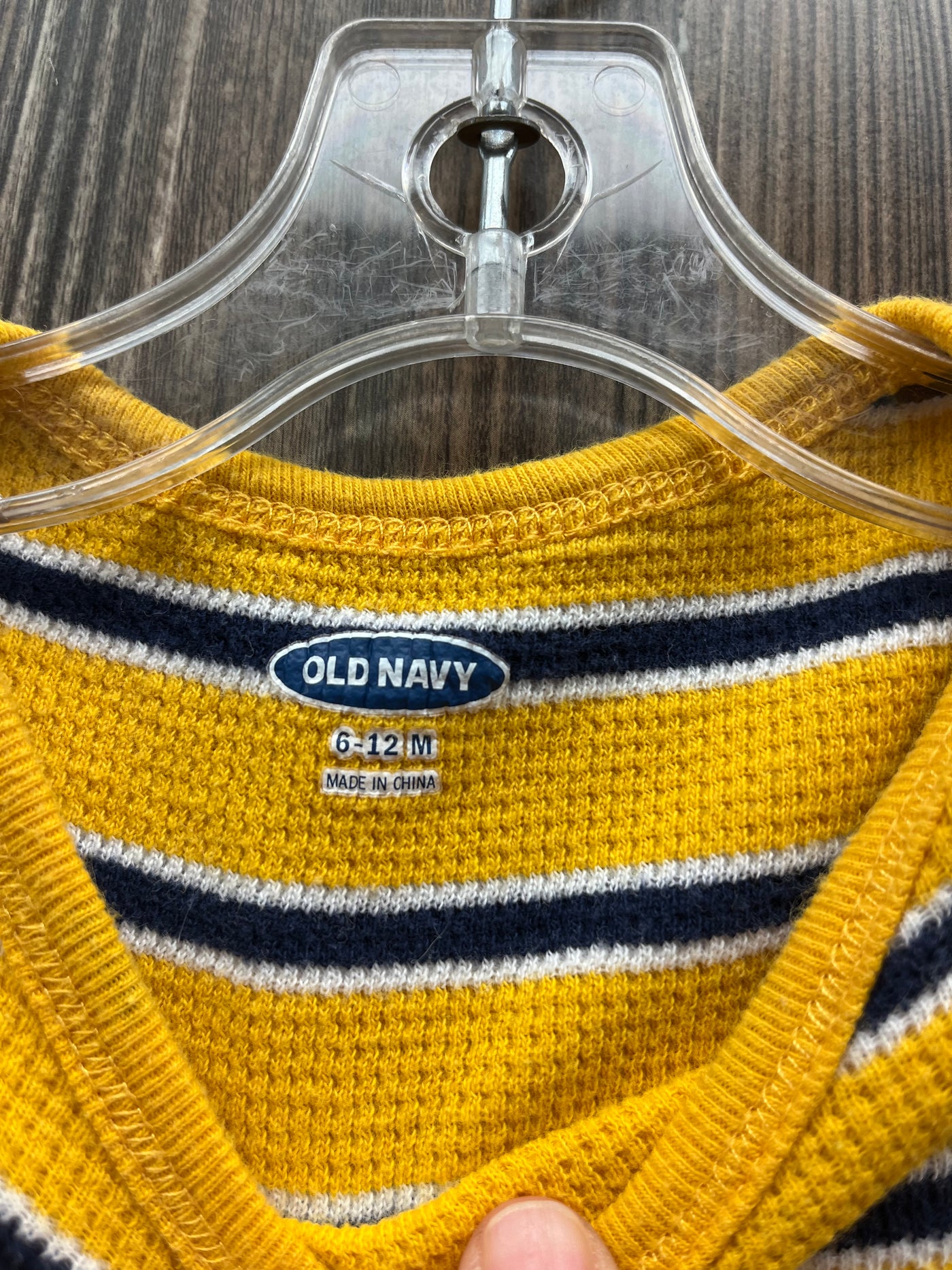 Boys 6-12 mo Yellow with Blue Strips Onesie