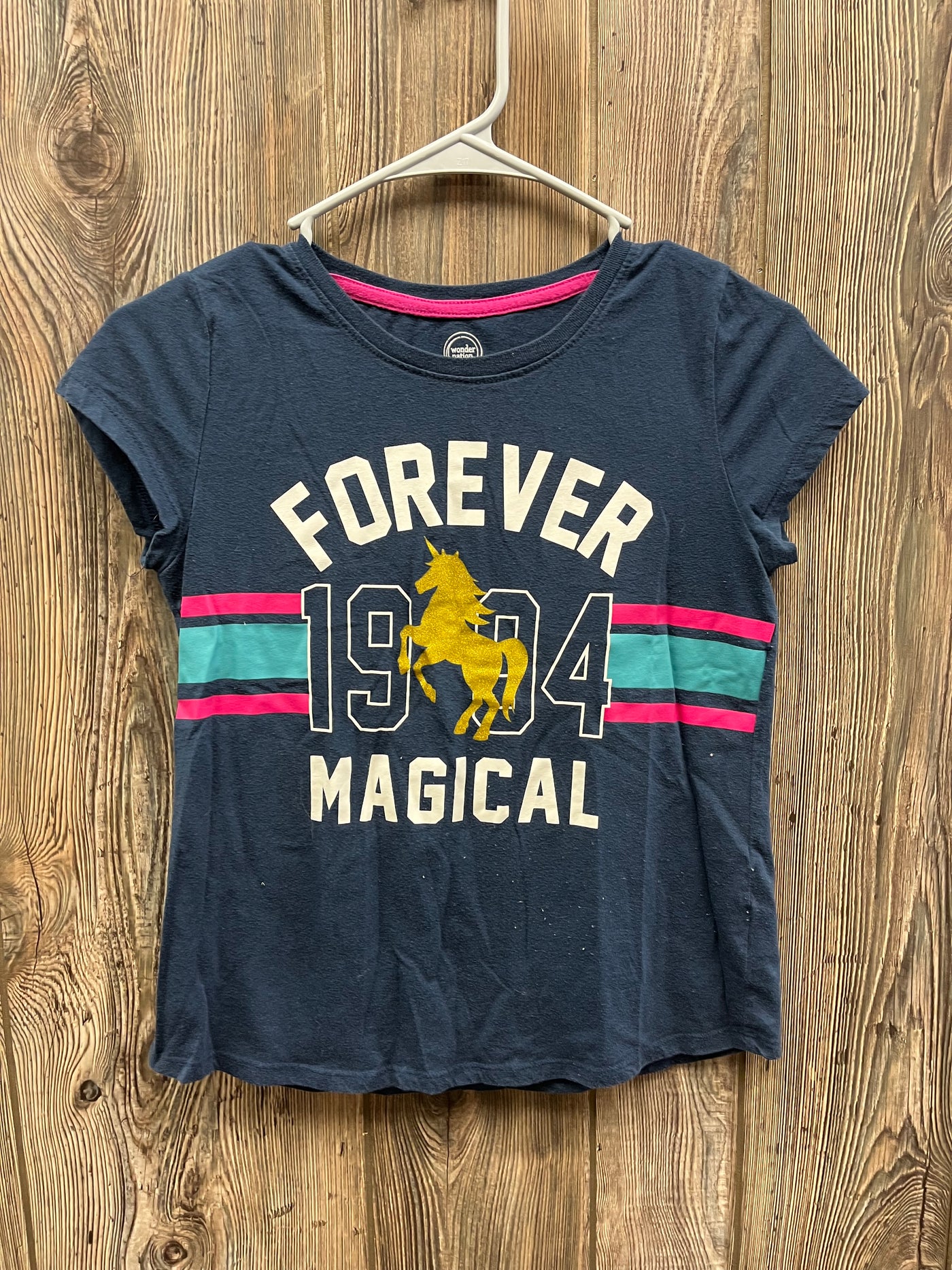 Girl 10/12 Navy Unicorn Short Sleeve Shirt