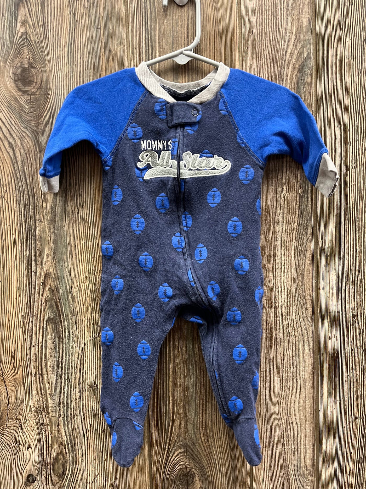 Boys 3-6 mo Blue Footed Zipper Sleeper All Star Football