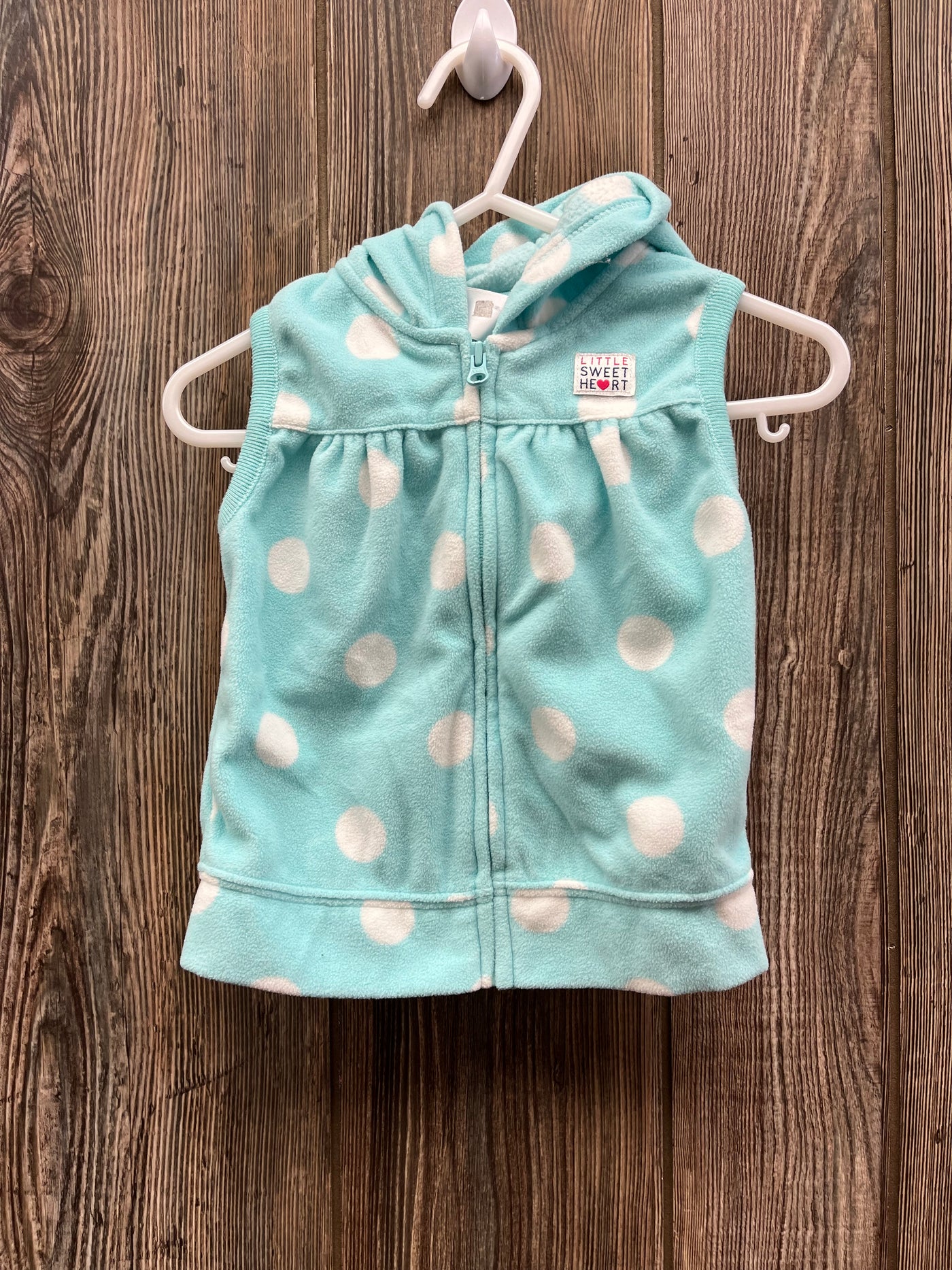 Girl 12 mo Green Zipped Fleece Hoodie Vest