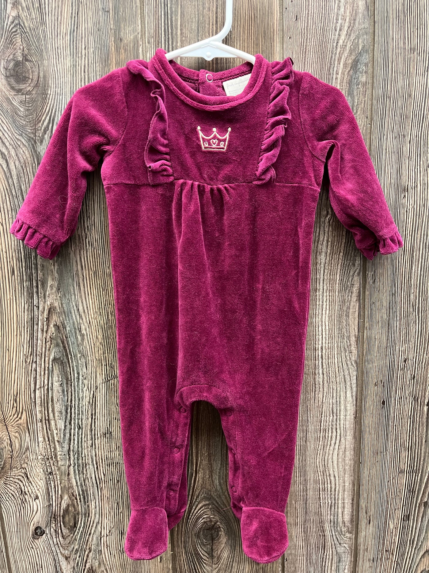 Girl 3-6 mo Rose Pink Velvet One Piece Outfit with Feet