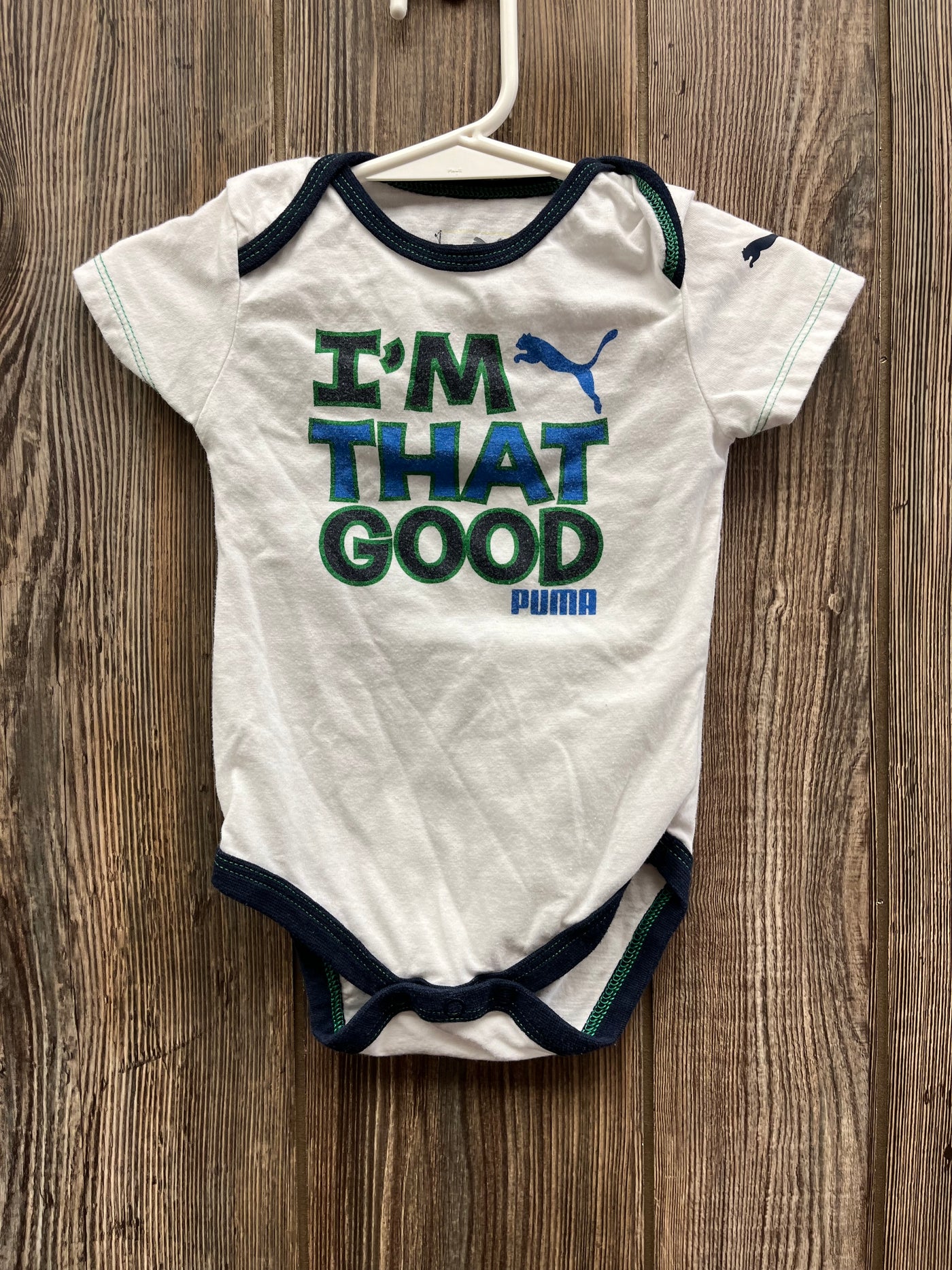 Boy 6-9 mo White PUMA Onesie I'm That Good