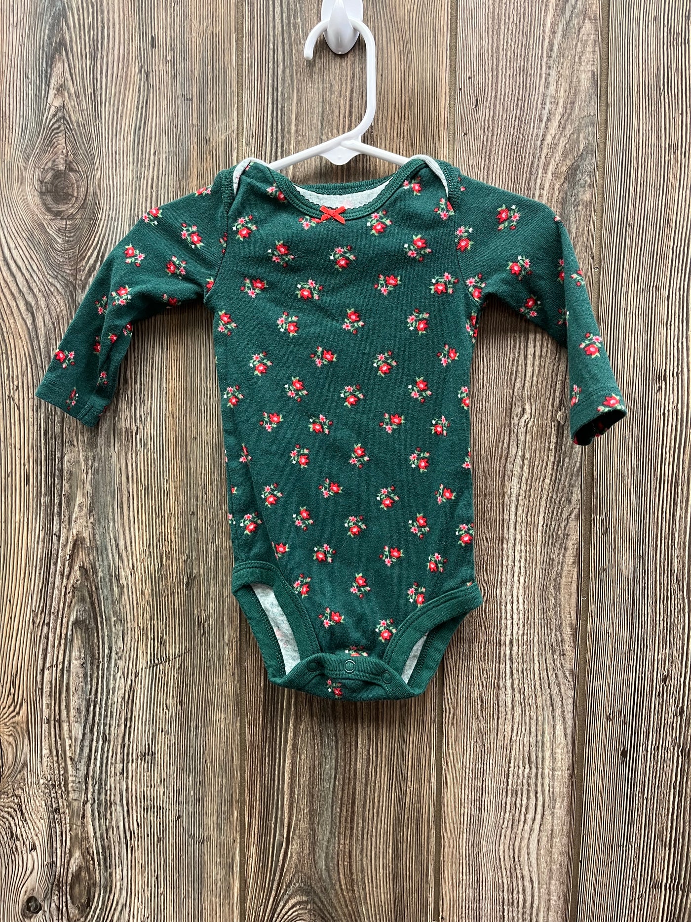 Girl 6 mo Green Onesie with Red Flowers