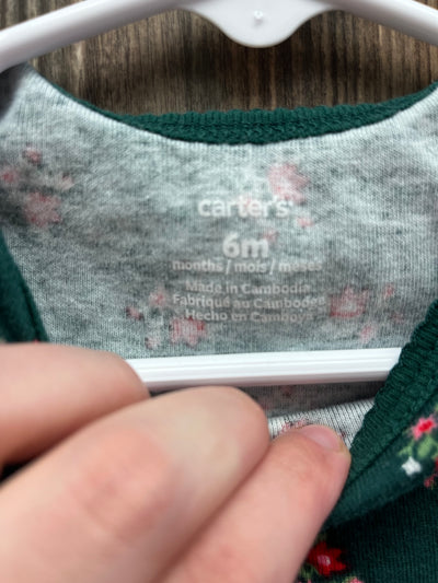 Girl 6 mo Green Onesie with Red Flowers