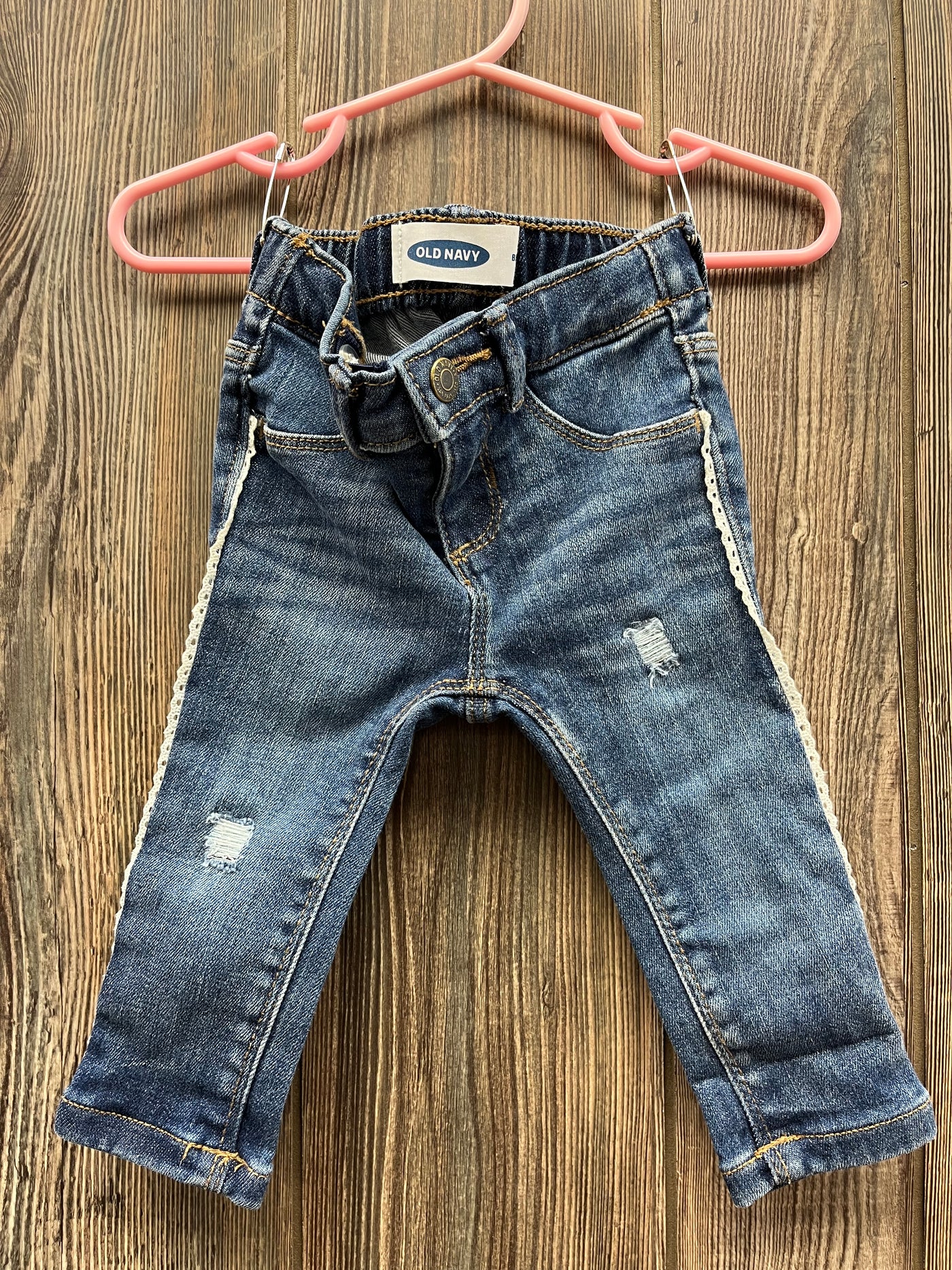 Girls 12-18 mo Blue Jeans with White Lace