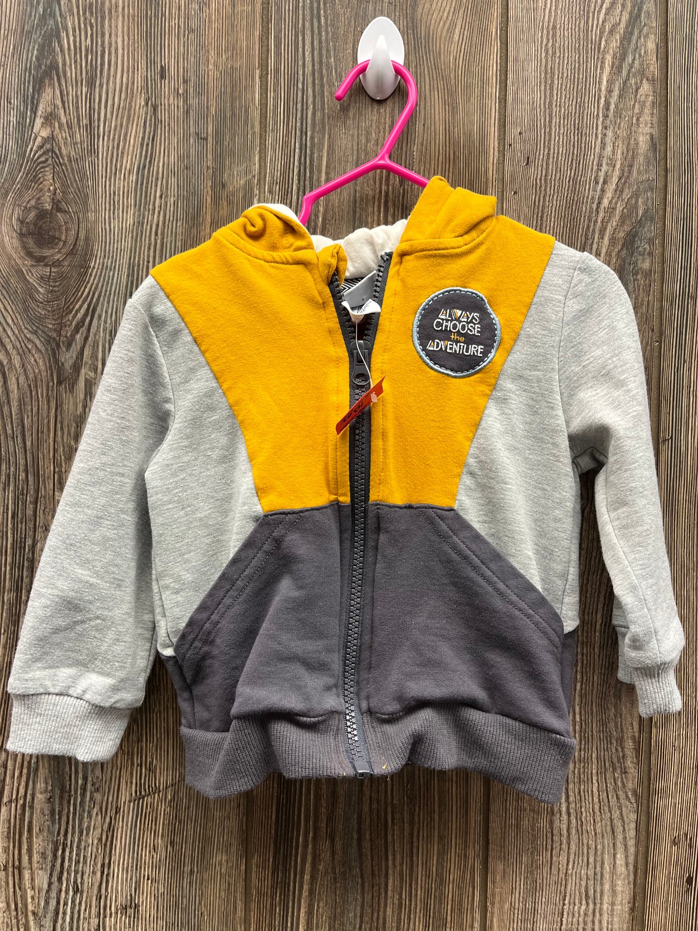 Boys 18 mo Yellow Gray Block Fleece Zip Up Hoodie Jacket Coat