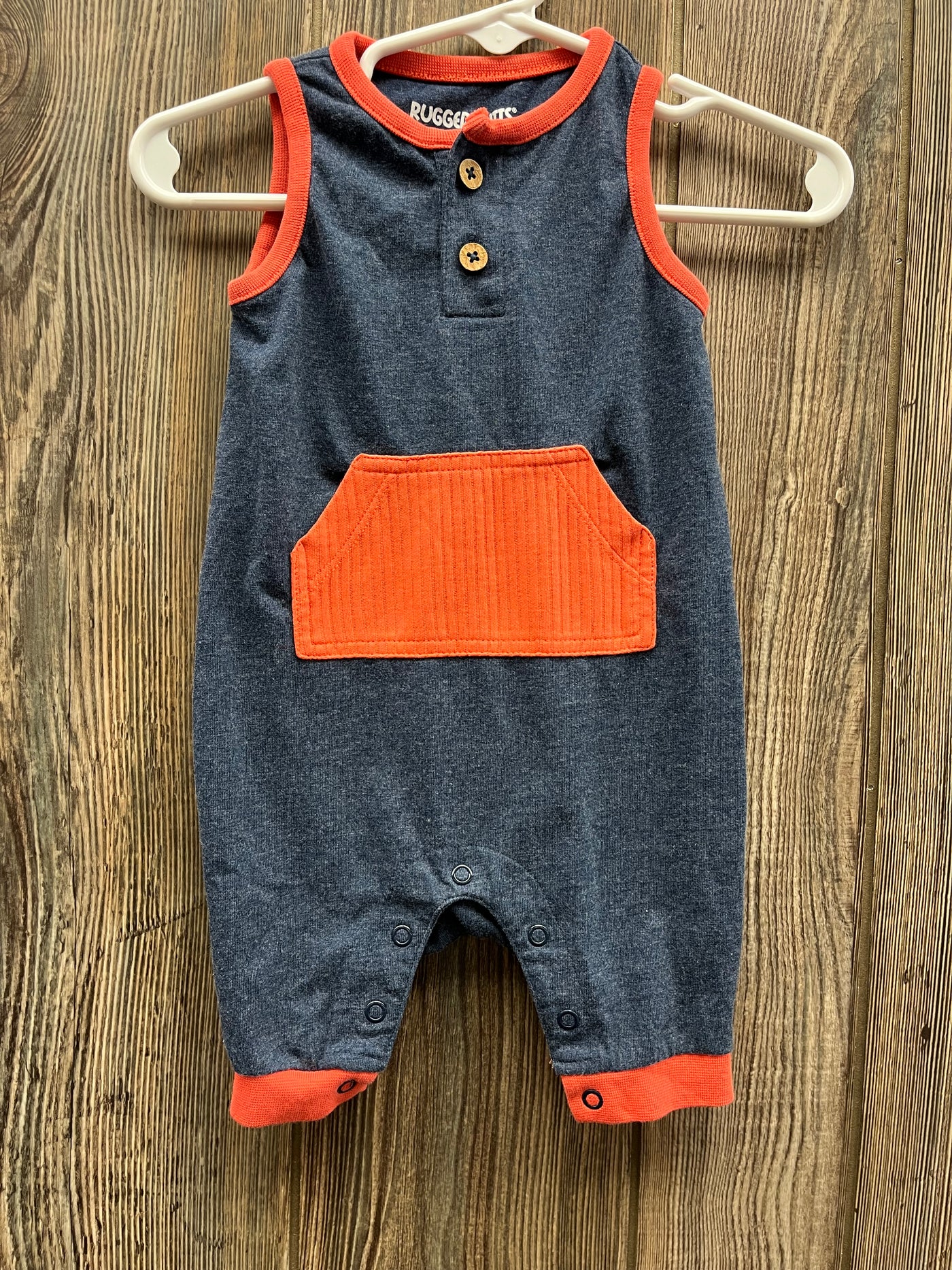 Boys 0-3 mo Blue Orange Rugged Butts Romper Outfit