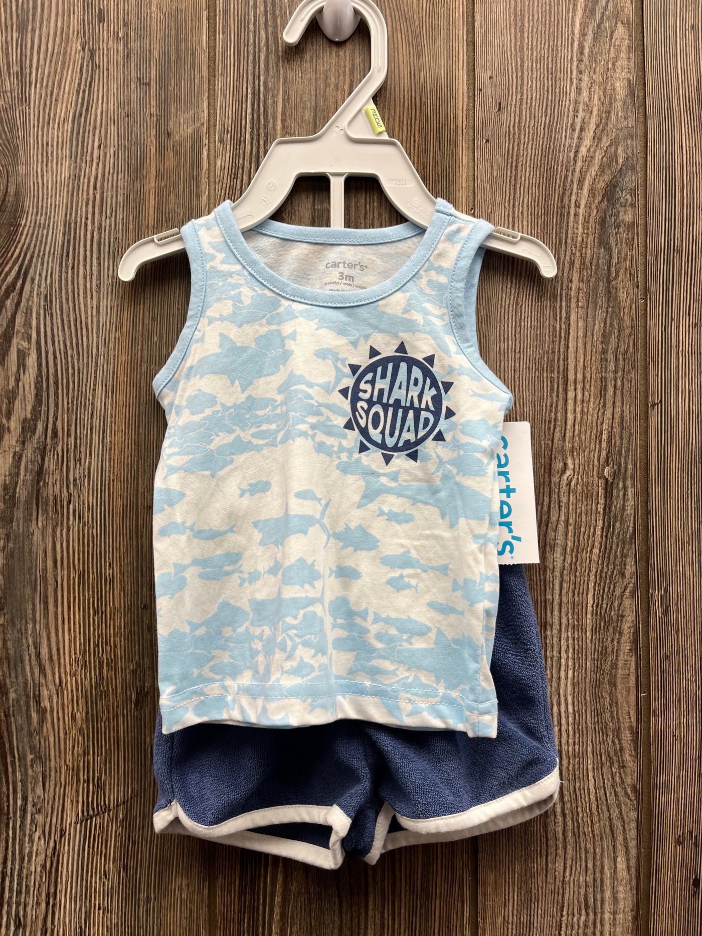 Boys 3 mo Blue Tank Top and Shorts Outfit Shark Squad NWT