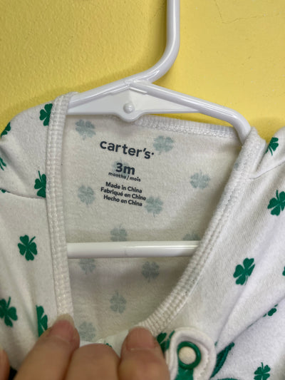 Girls 3 mo White Green Shamrock Clovers Sleeper PJs