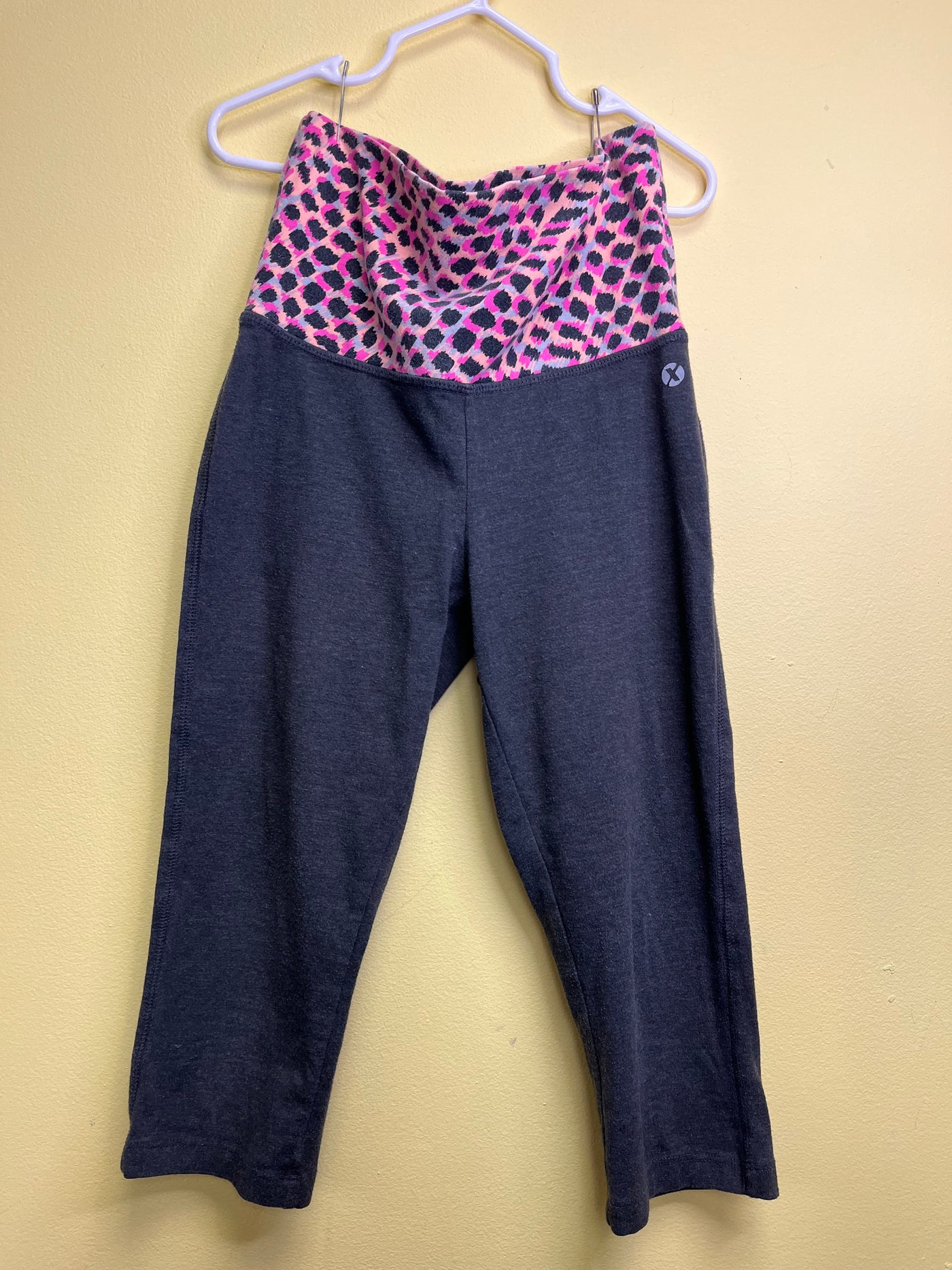 Girls 7/8 Black Pants Leggings with Pink Cheetah Waist