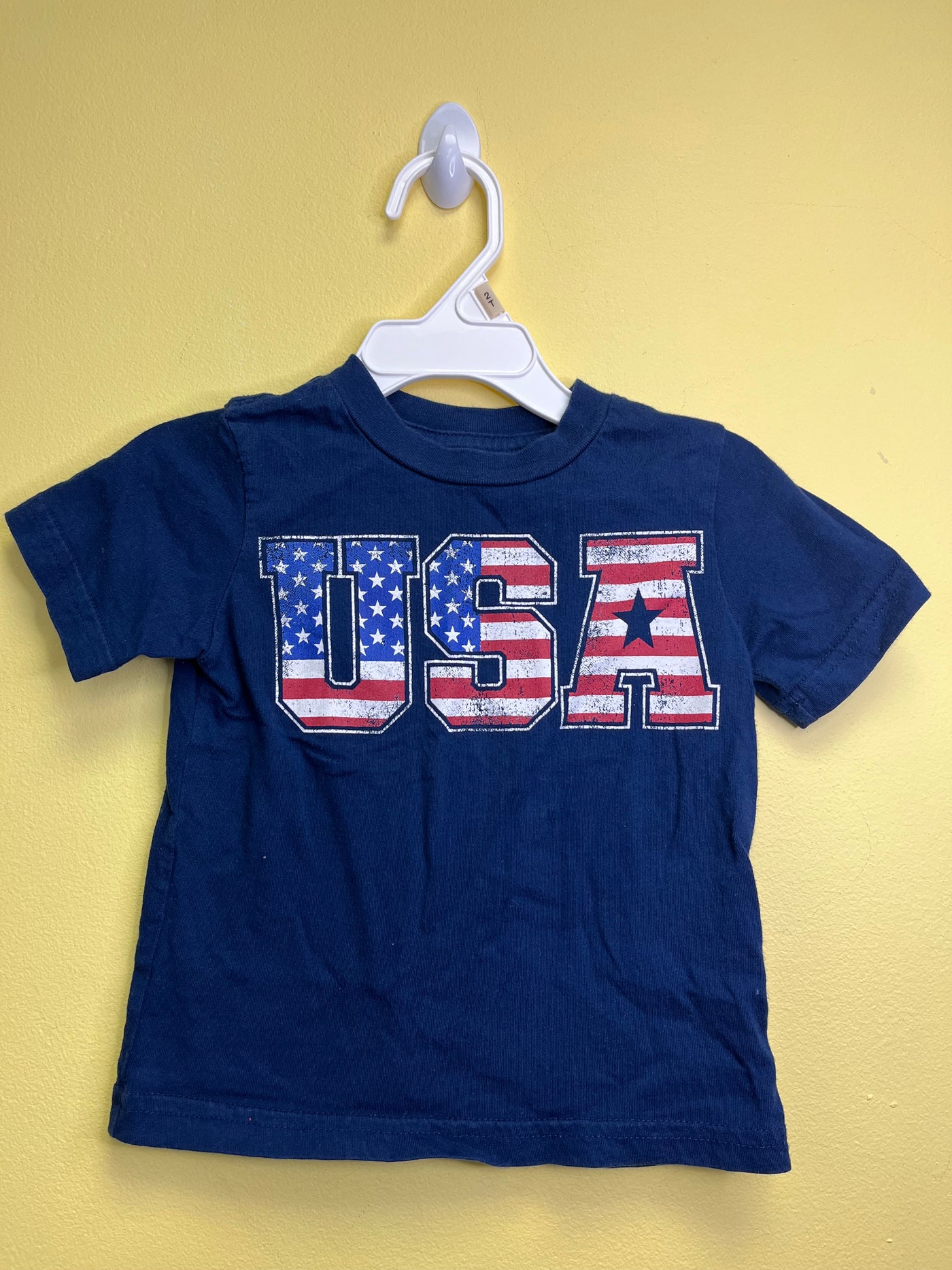 Boy 12 mo Navy Short Sleeve Shirt with American Flag USA