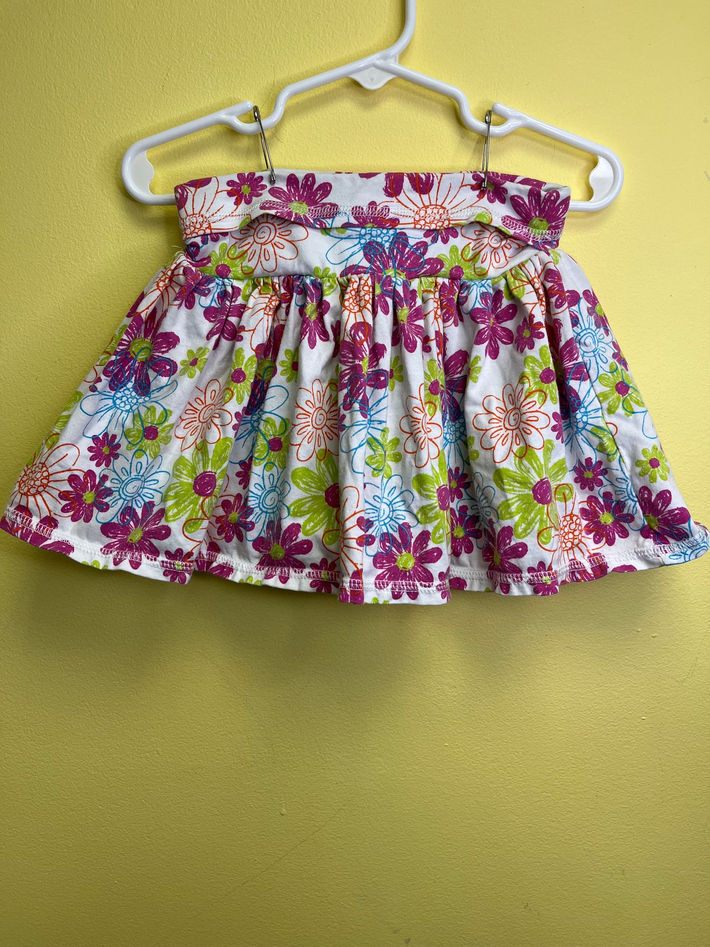 Girls 3T Cream Skirt Pink Blue Flowers