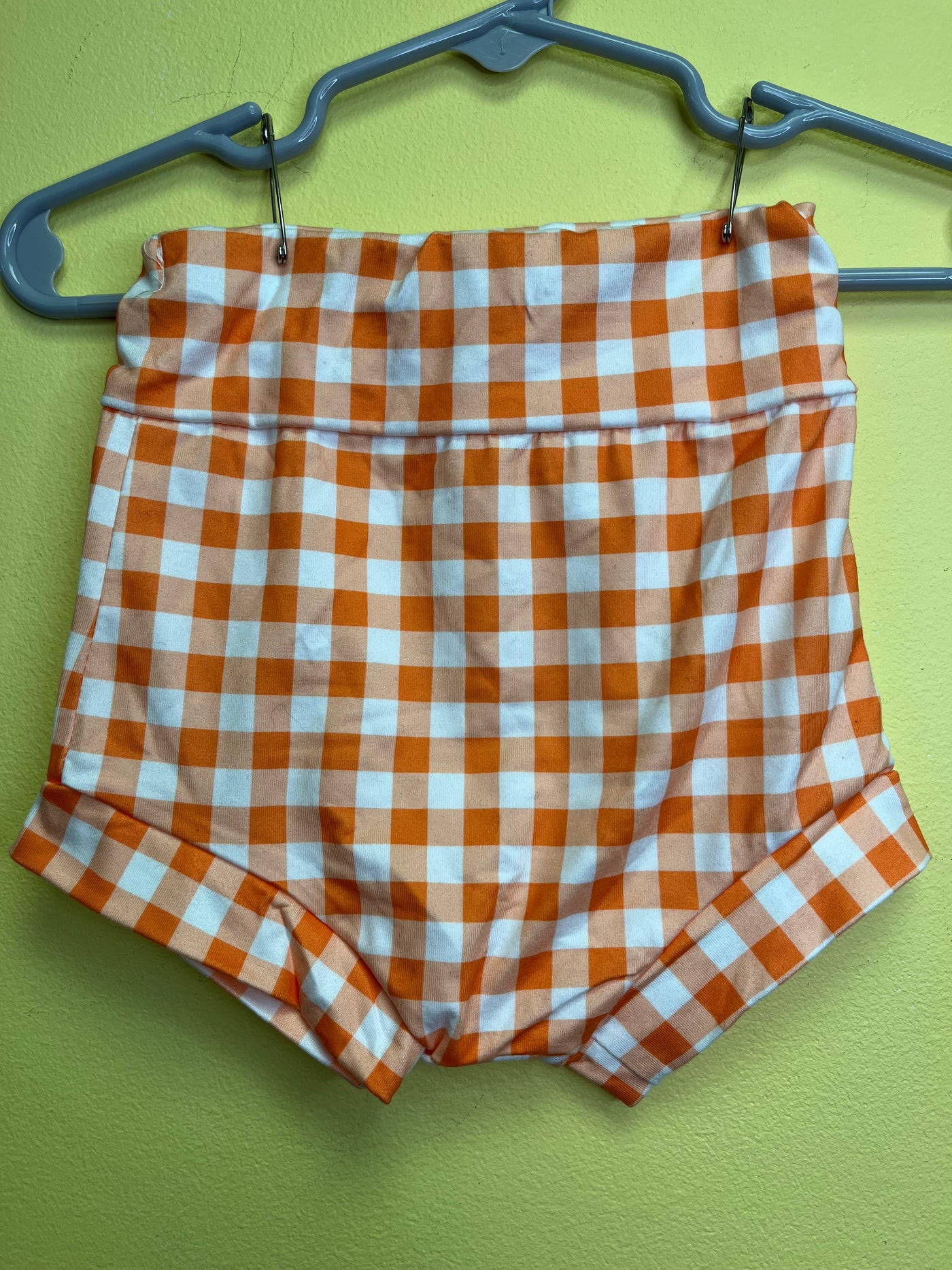 Girls 12 mo Orange White Checked Bummies - Boutique 80