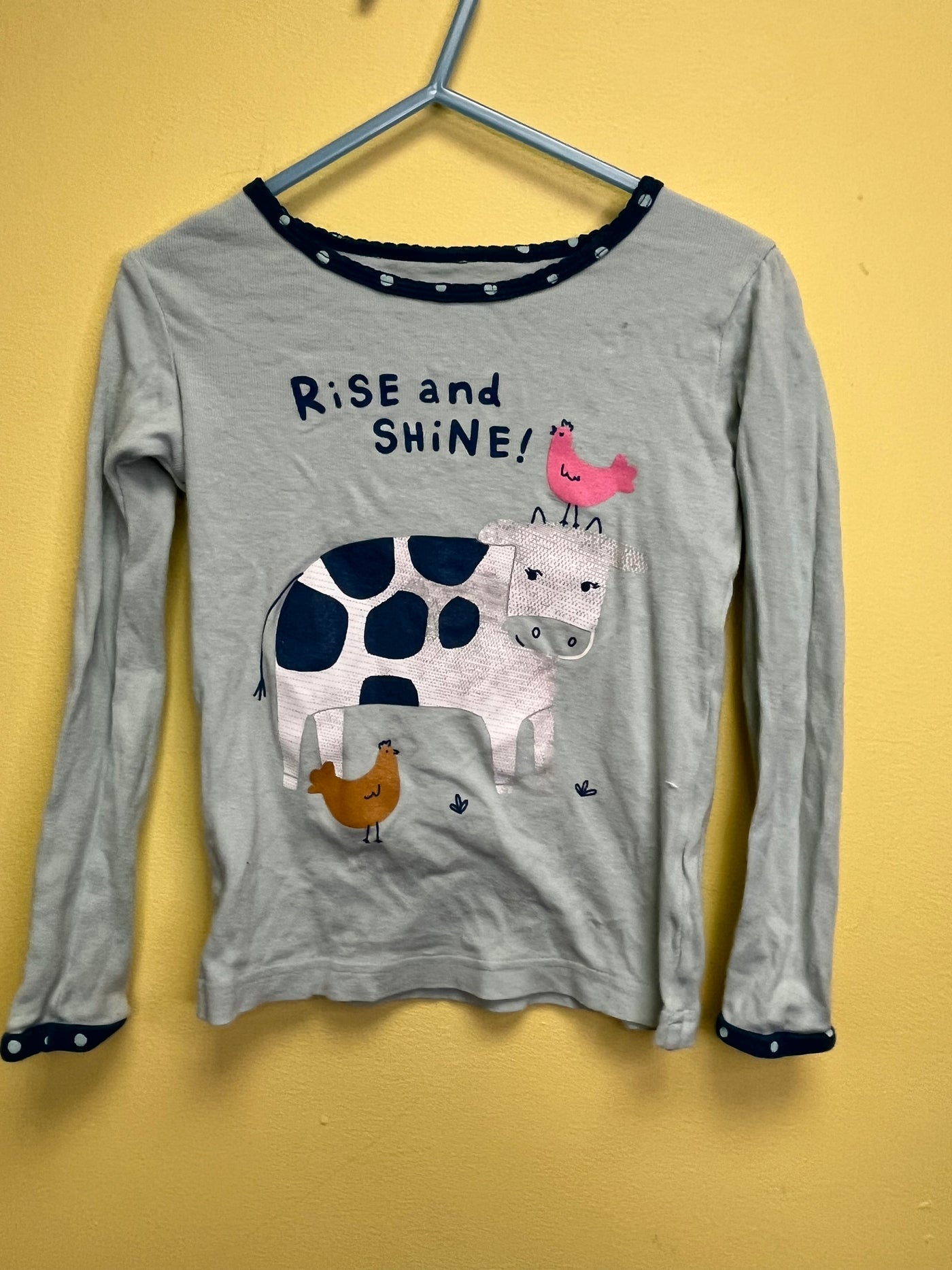 Girls 4T Gray Farm Animals Long Sleeve Top Pajama Top