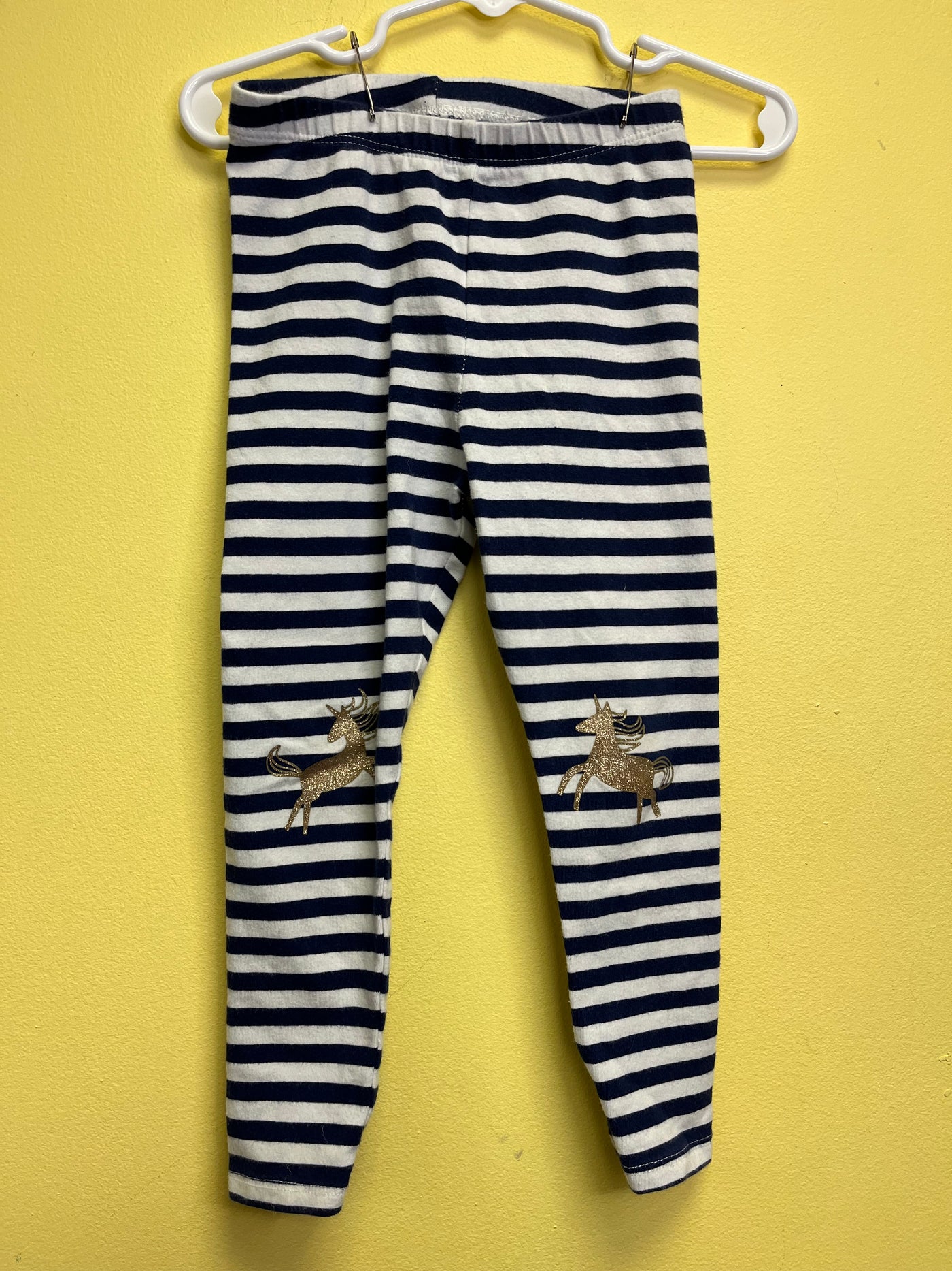 Girls 3T Blue White Stripe Pants with Unicorns