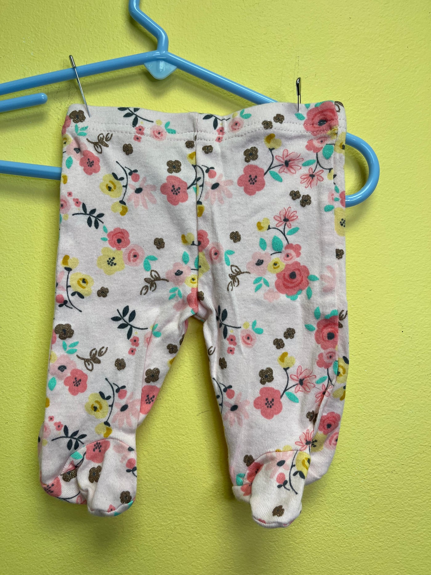 Girl Newborn Pink Flower Footed Pants