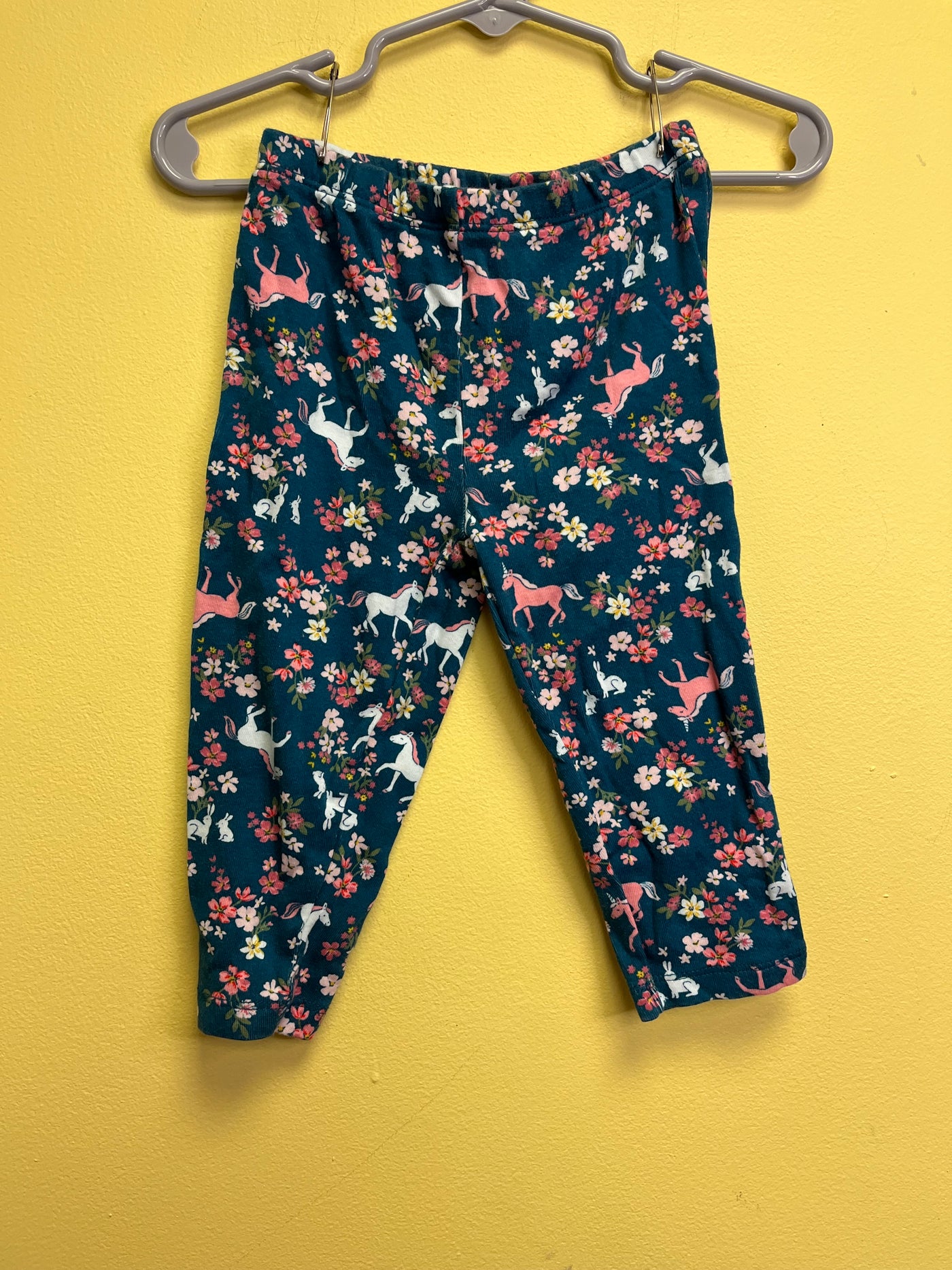 Girls 12 mo Navy with Flower and Unicorns Pull On Pants