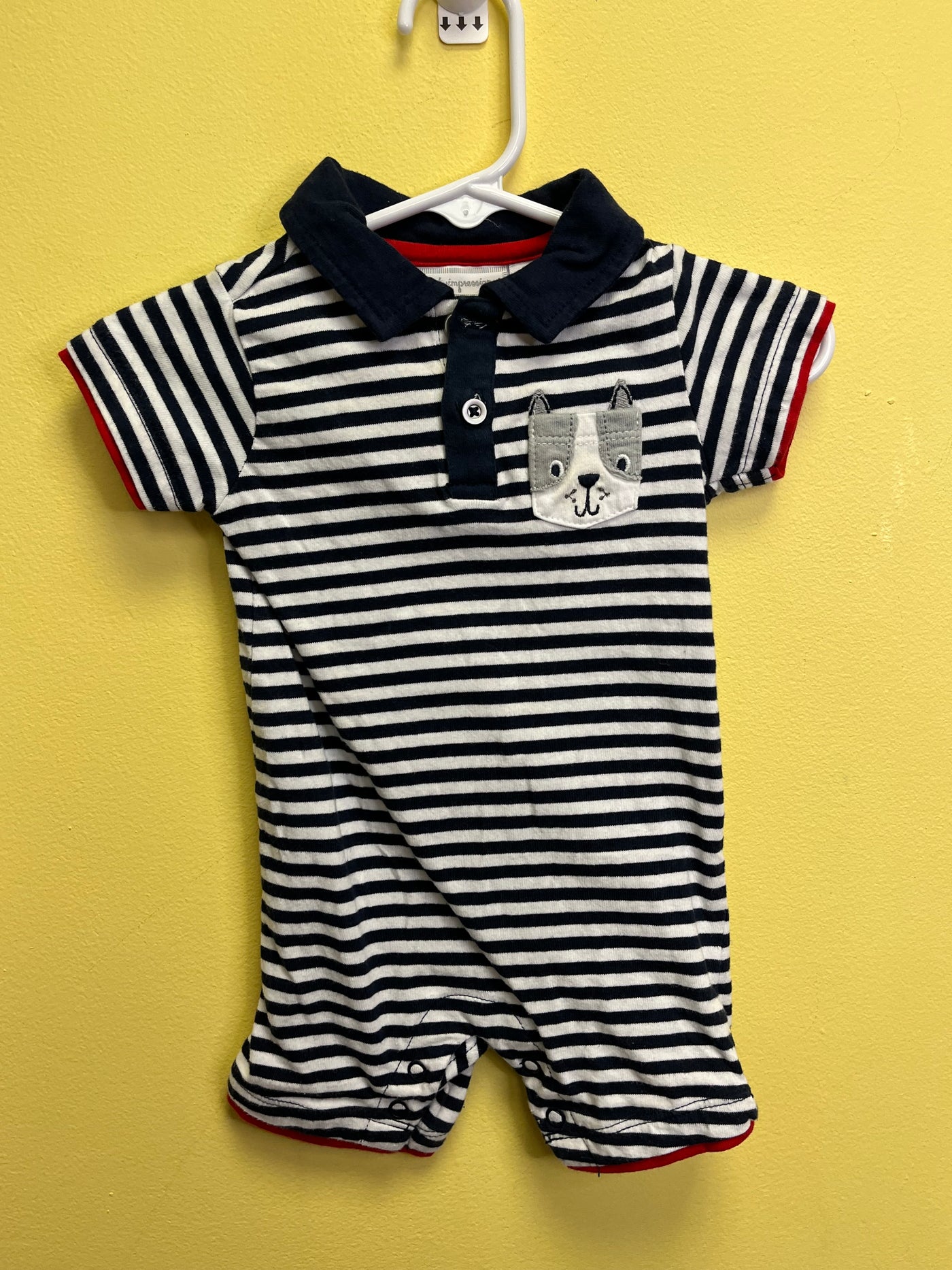 Boys 0-3 mo Blue Striped Bull Dog Romper Outfit