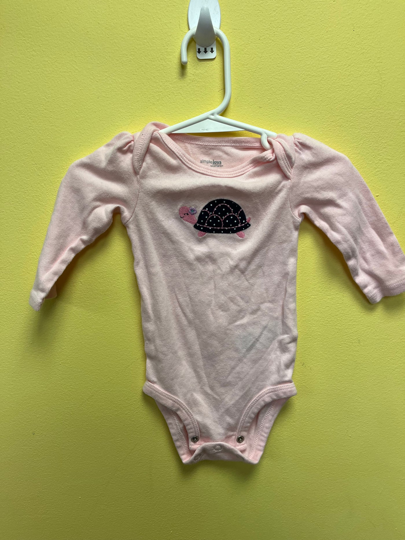 Girl 3-6 mo Pink Long Sleeve Onesie Turtle