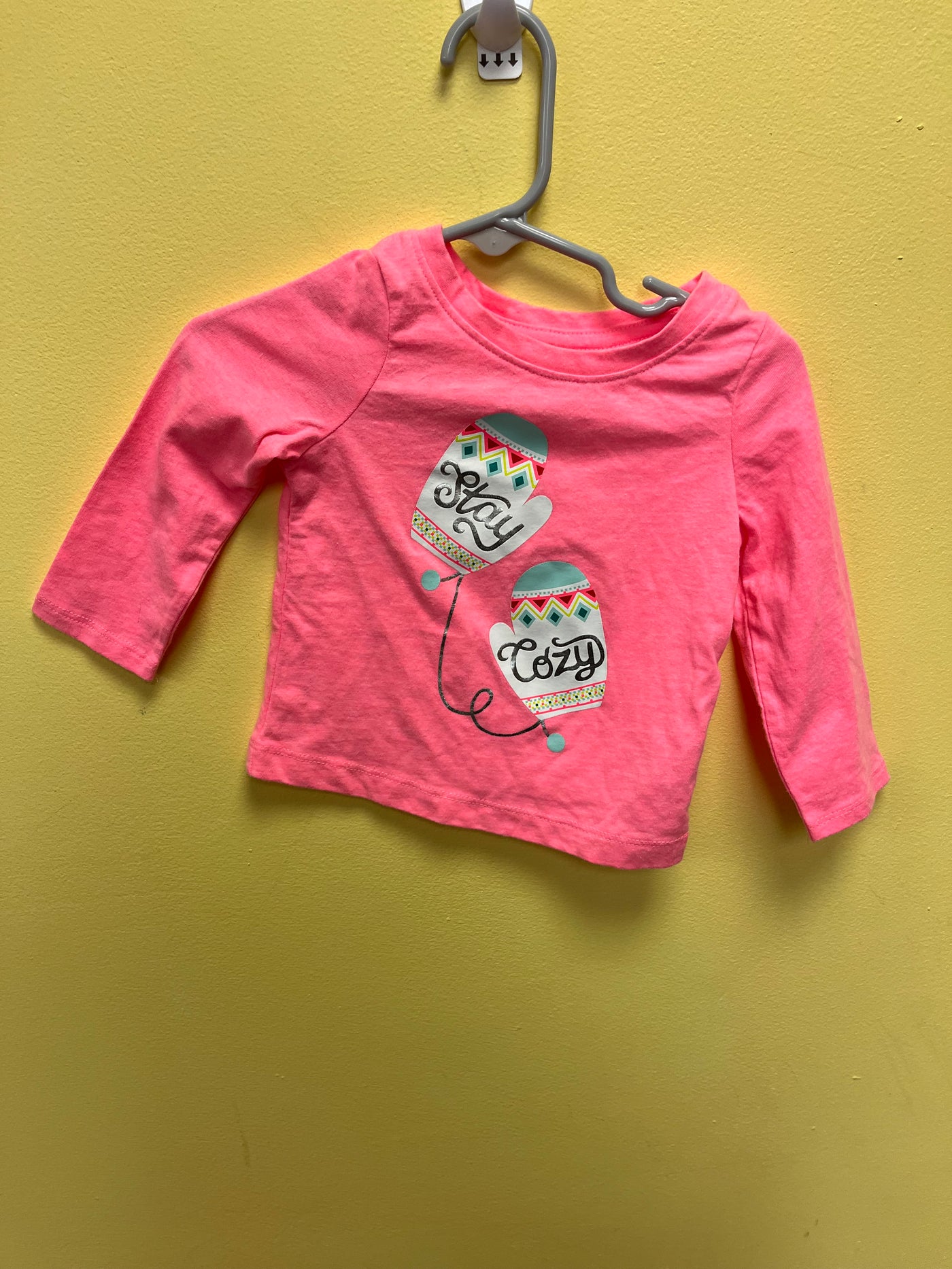 Girl 12 mo Pink Long Sleeve Shirt Mittens