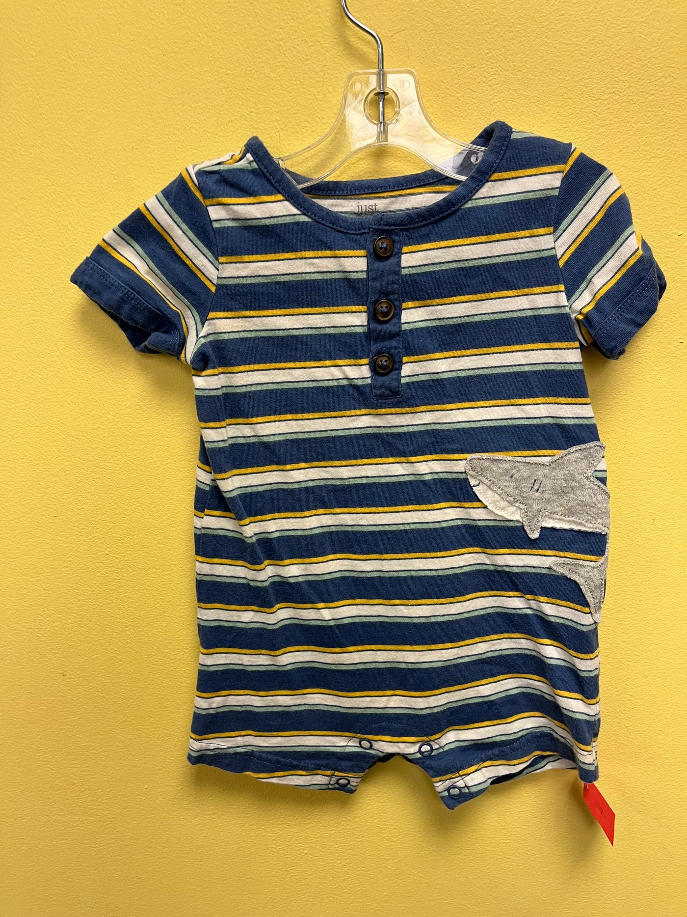 Boys 6 mo Navy Striped Shark Romper Outfit