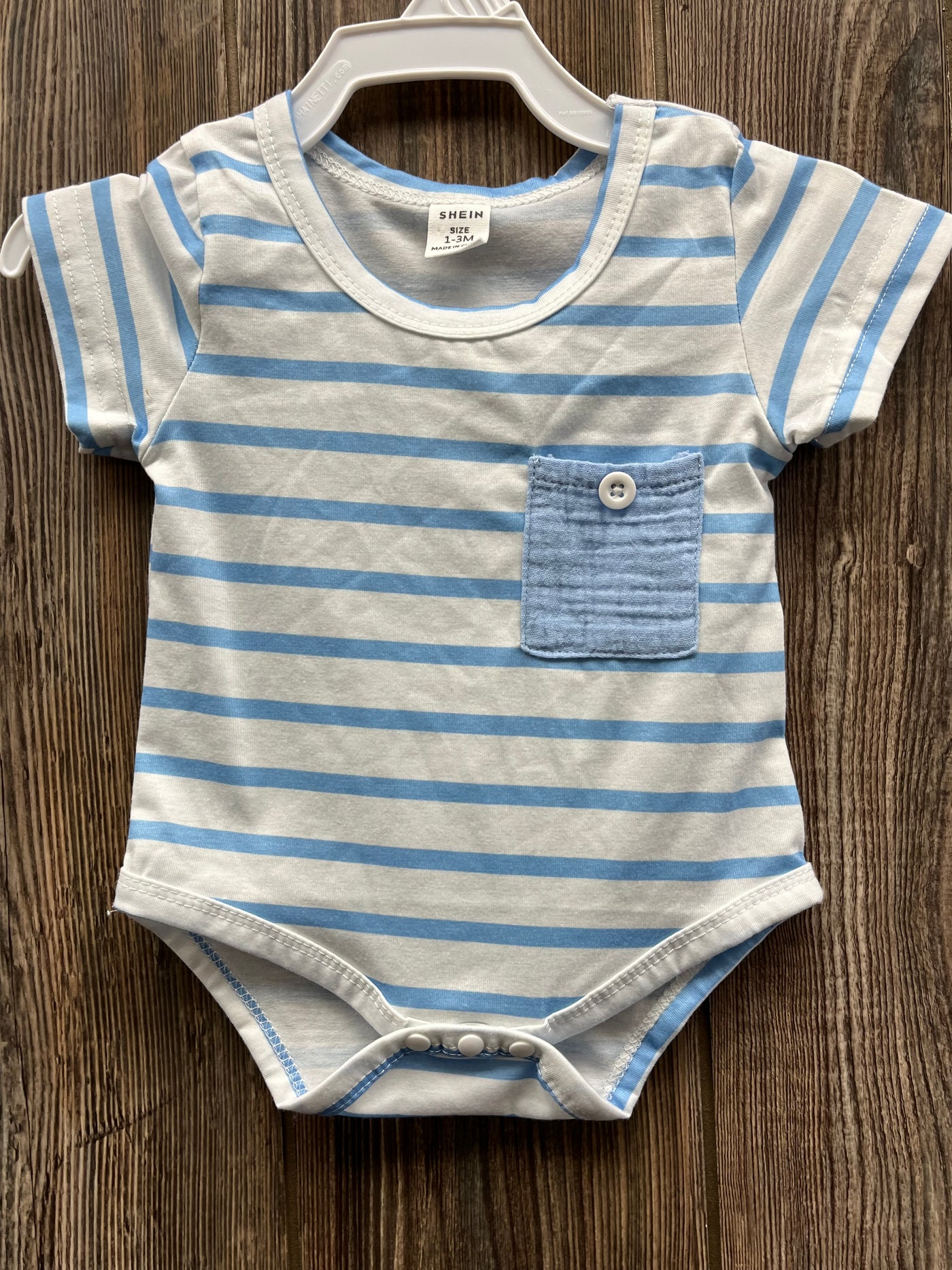 Boys 1-3 mo Blue and White Stripes Onesie