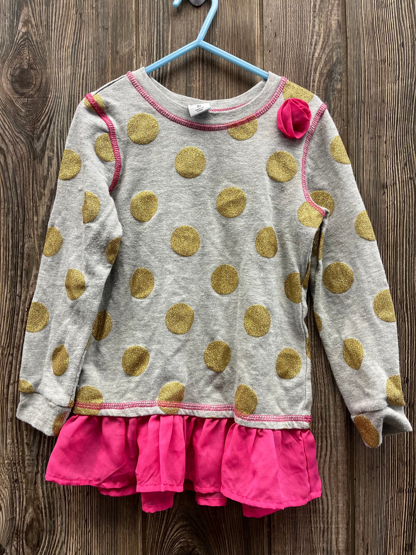 Girl 5T Gold Poka Dots Shirt