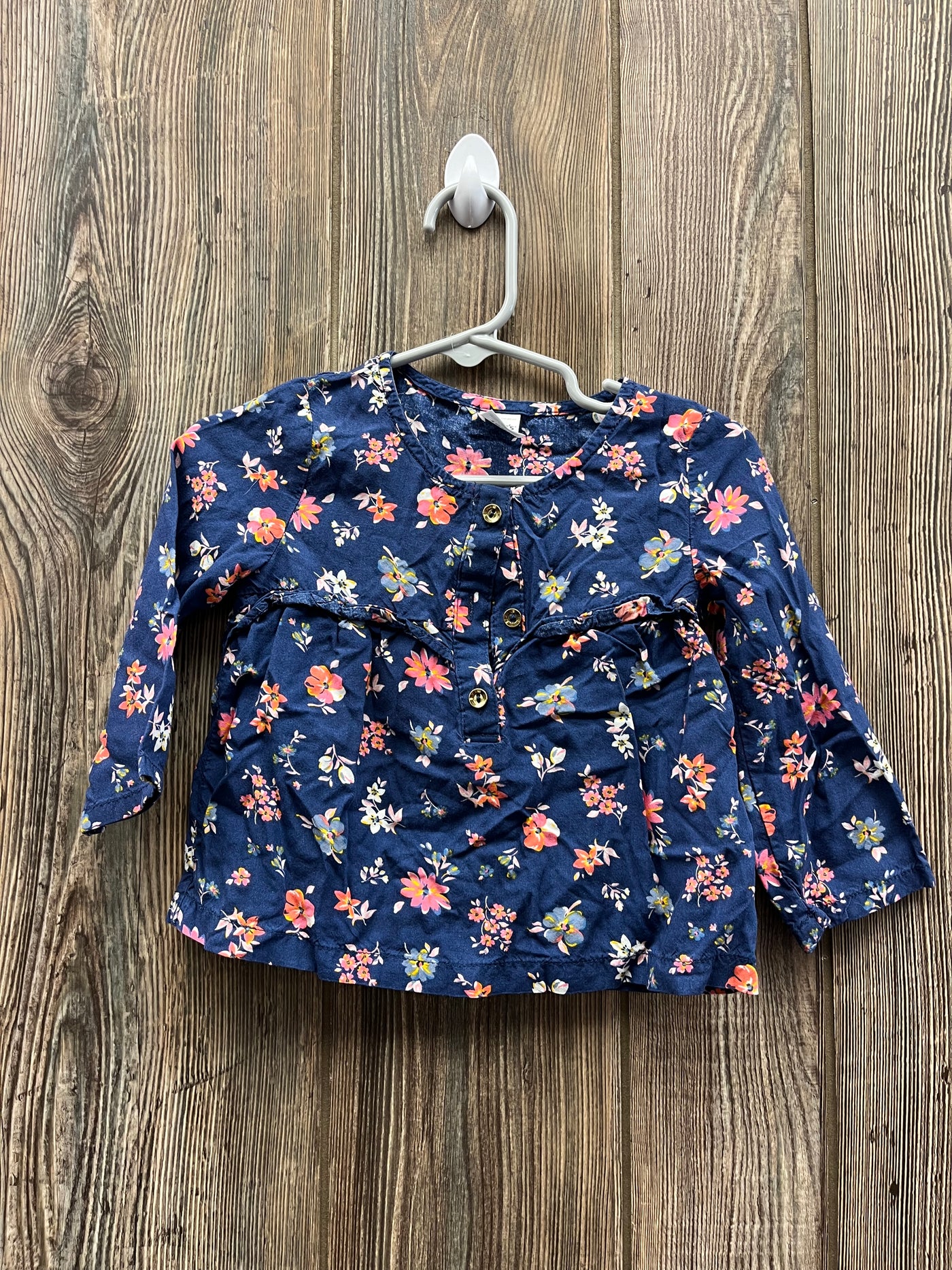 Girl 18 mo Blue Shirt with Pink Flowers