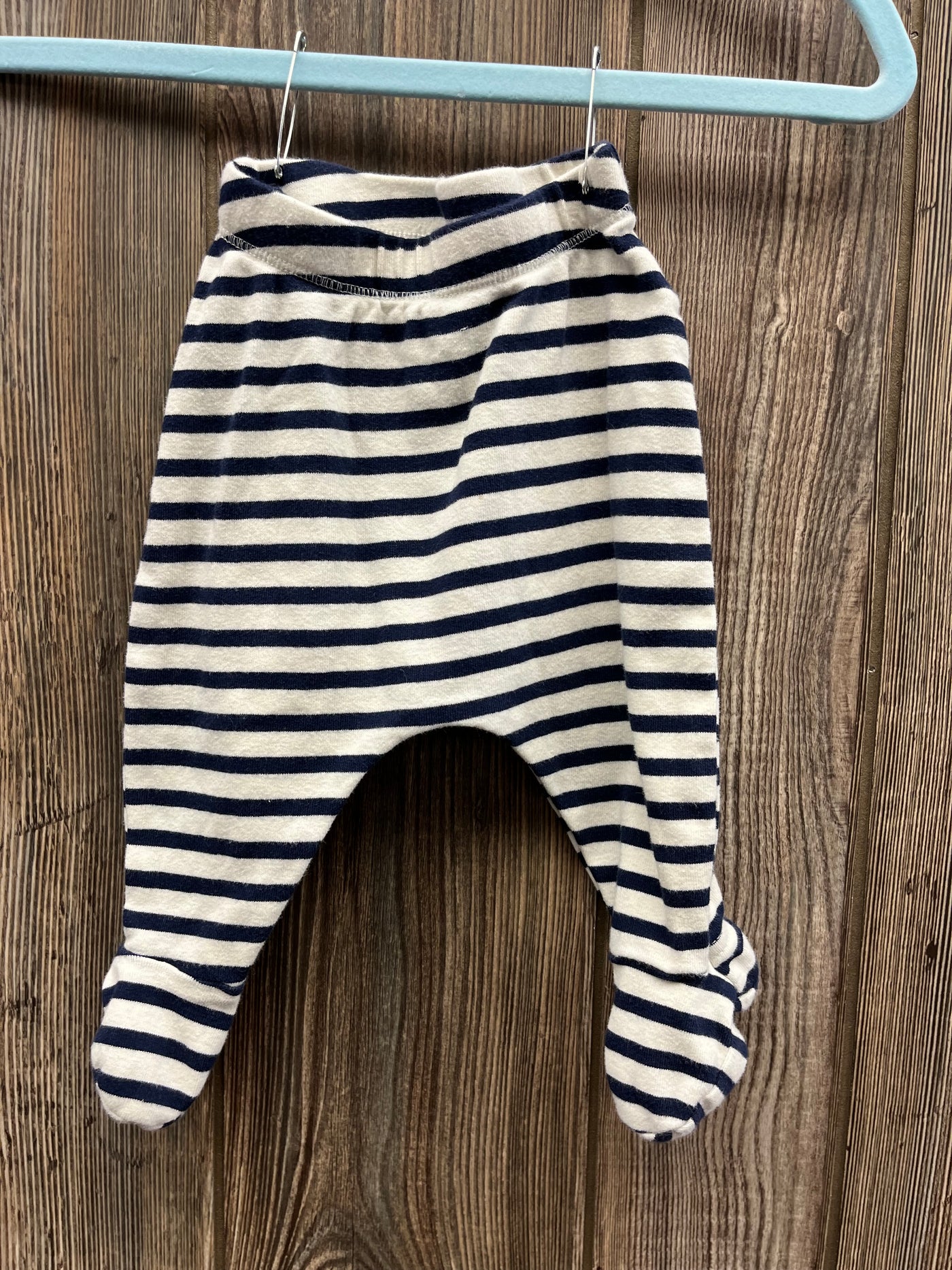 Boys 0-3 mo White with Navy Stripes Pull On Footed Pants