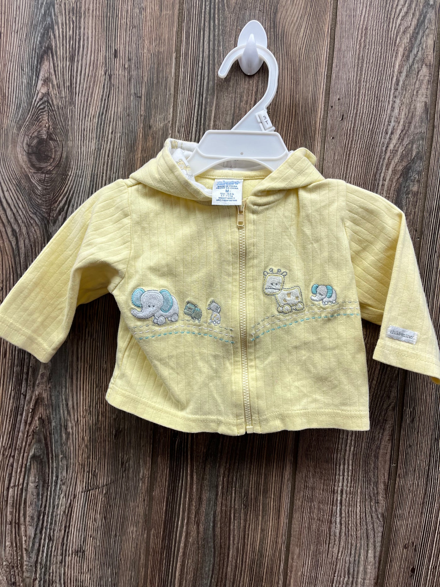 Girl 3-6 mo Yellow Light Weight Jacket Zip Up Hoodie with Zoo Animals