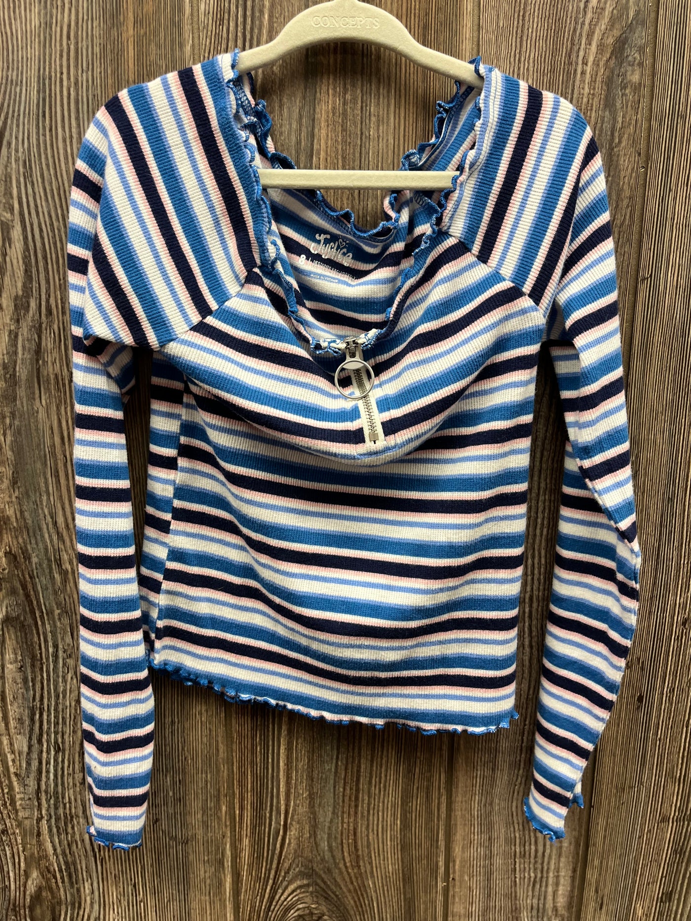 Girls 8 Justice Blue Striped Long Sleeve Shirt