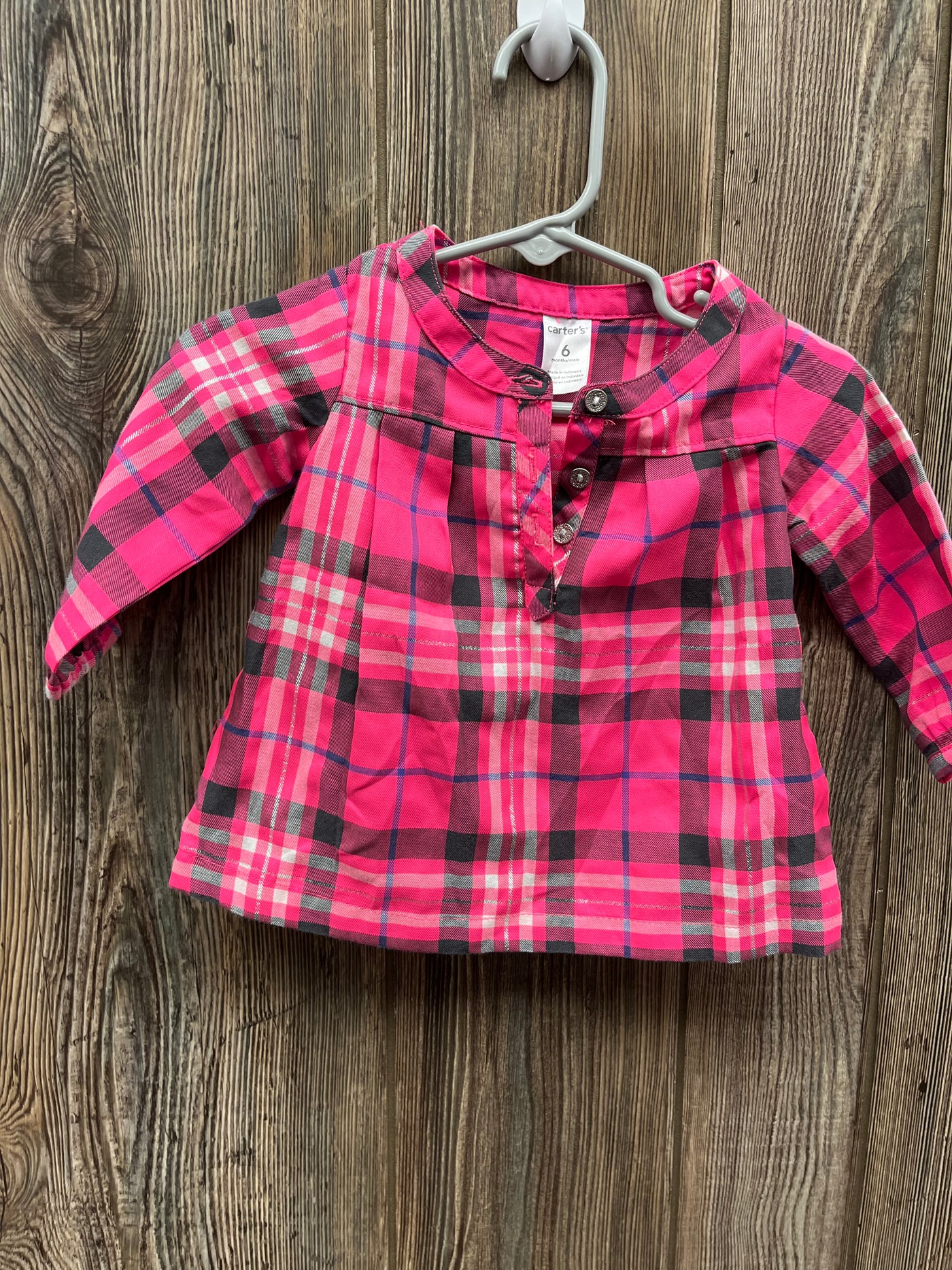 Girl 6 mo Pink Plaid Long Sleeve Shirt