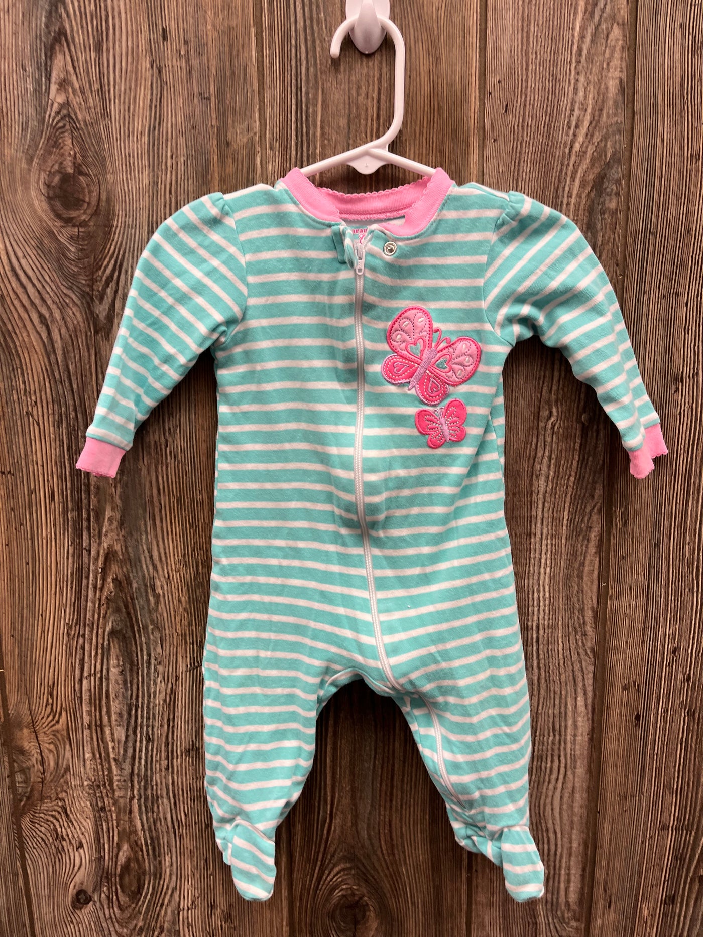 Girls 6-9 mo Green Butterfly Long Sleeve Zipper Sleeper