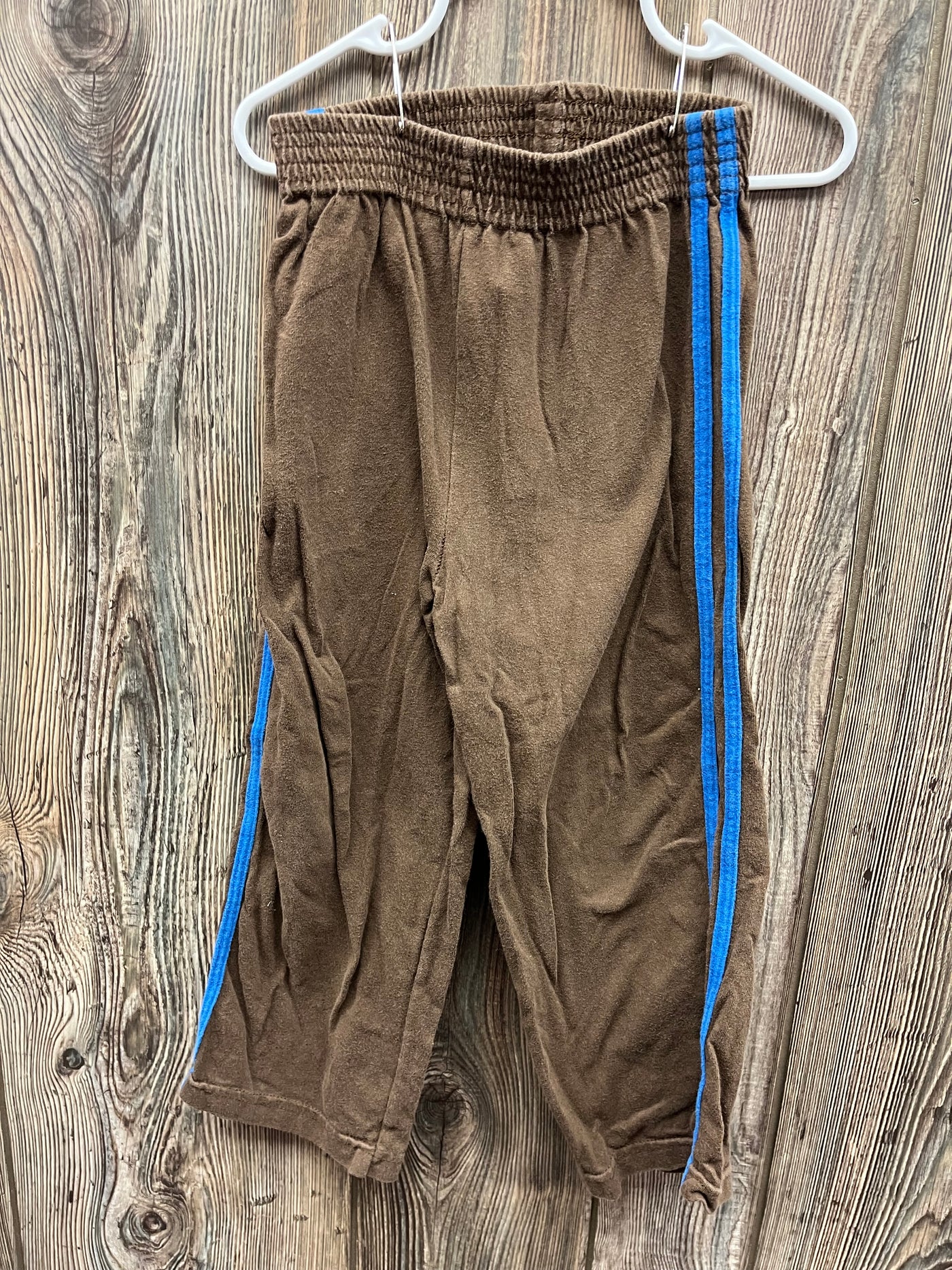 Boys 4T Brown Pull On Pants with Blues Stripes down legs