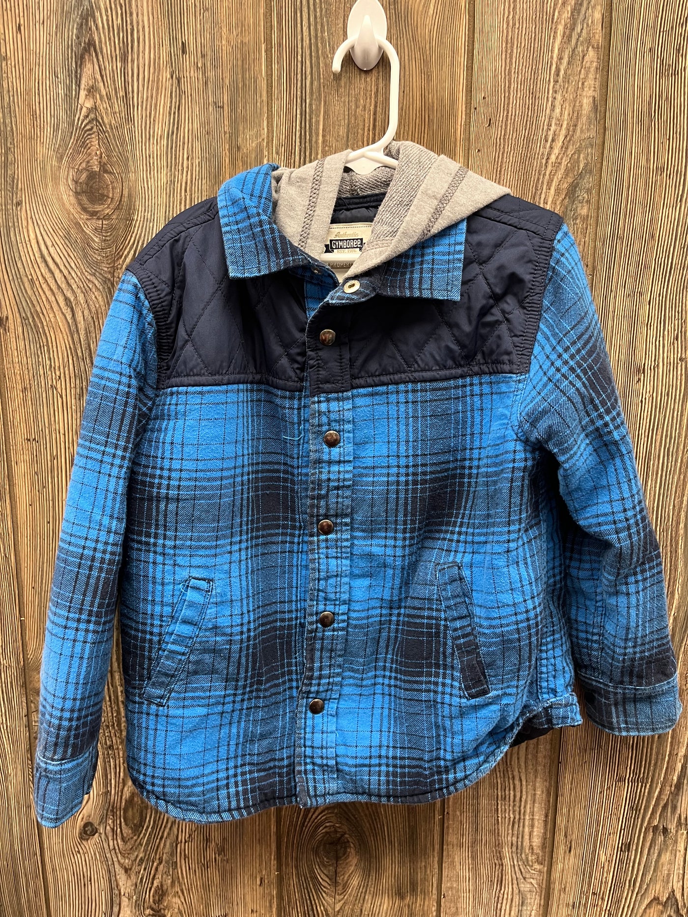 Boys 5/6 Blue Plaid Flannel Button Down Jacket