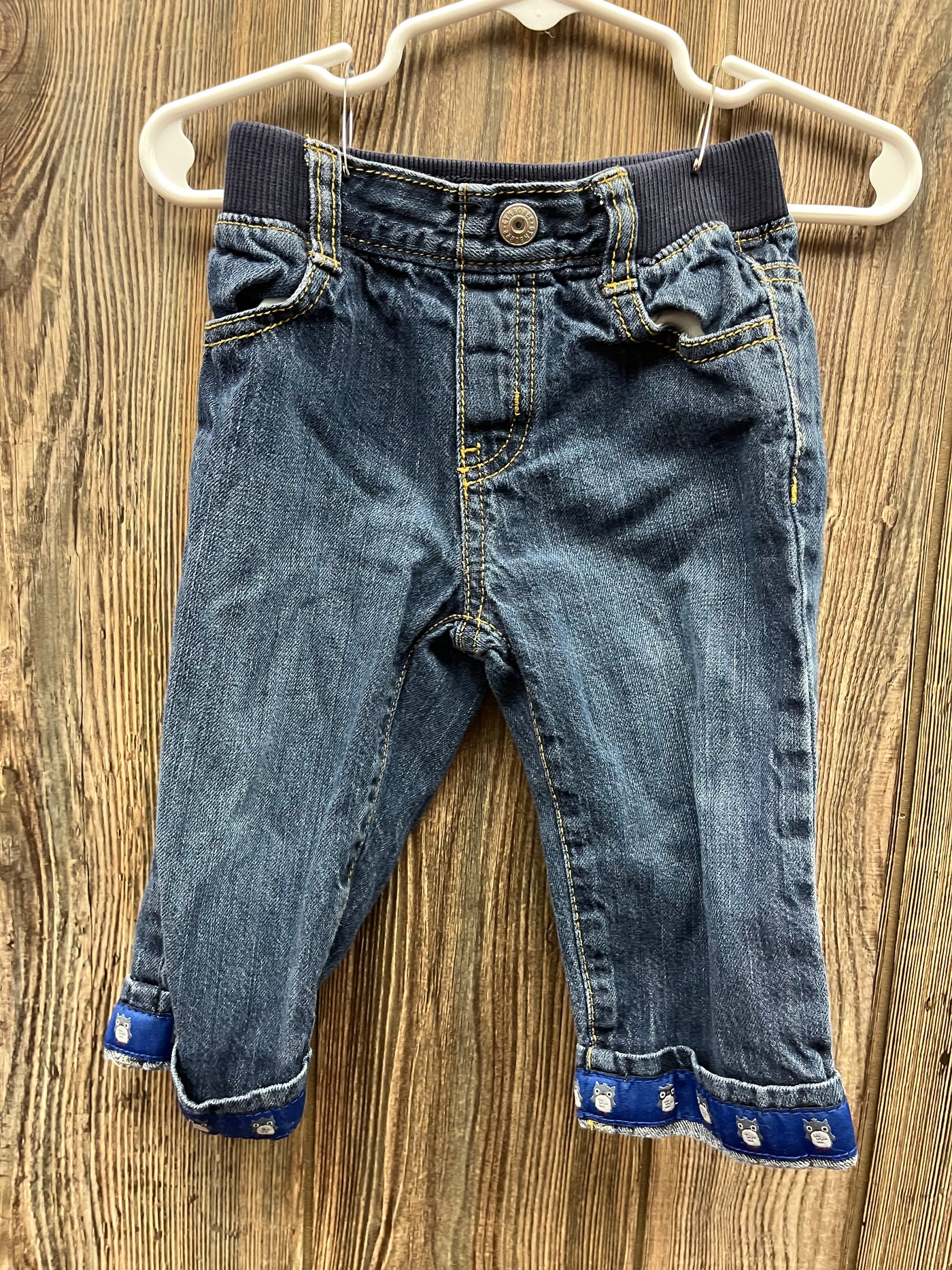 Girls 12-18 mo Blue Jeans with Owl ankle trim