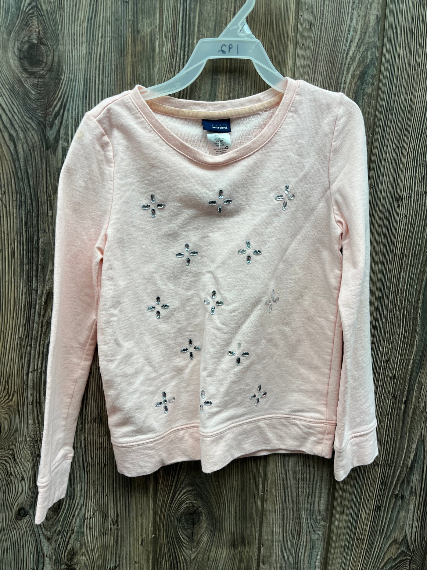 Girl 7/8 Pink Long Sleeve Top with Rhinestones