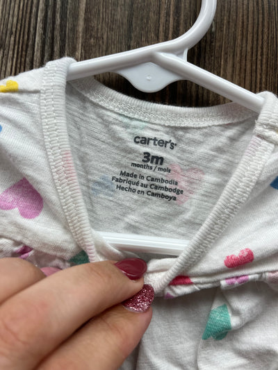 Girls 3 mo White Short Sleeve Top with Rainbow Hearts